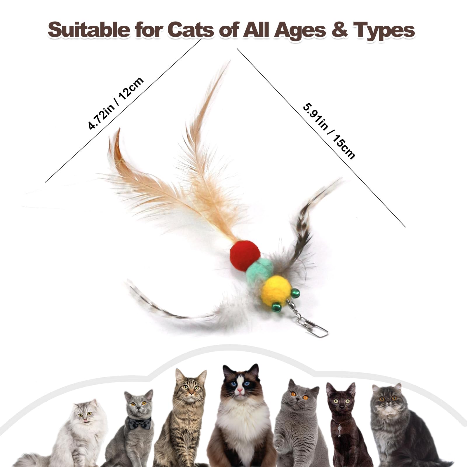 Kingtree Cat Teaser Wand Toys, 8 Pack Feather Wand Cat Toy Set With 6Pcs Insects Feather Refills & 2Pcs Flexible Steel Wire Teas