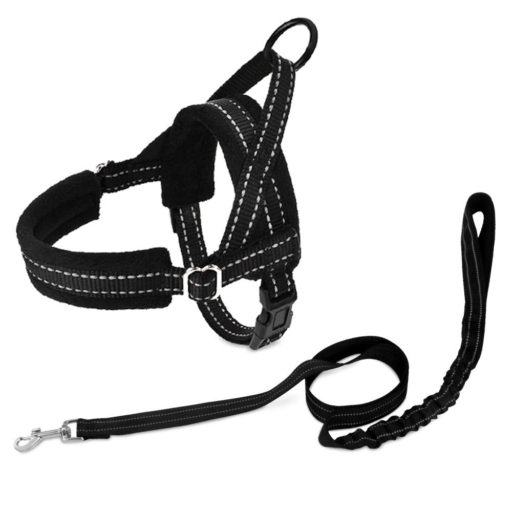 Slowton No Pull Small Dog Harness And Leash Set, Puppy Soft Vest Harness Neck & Chest Adjustable, Reflective Lightweight Harness & Anti-Twist Pet Lead Combo For Small Medium Dogs (Black, M)