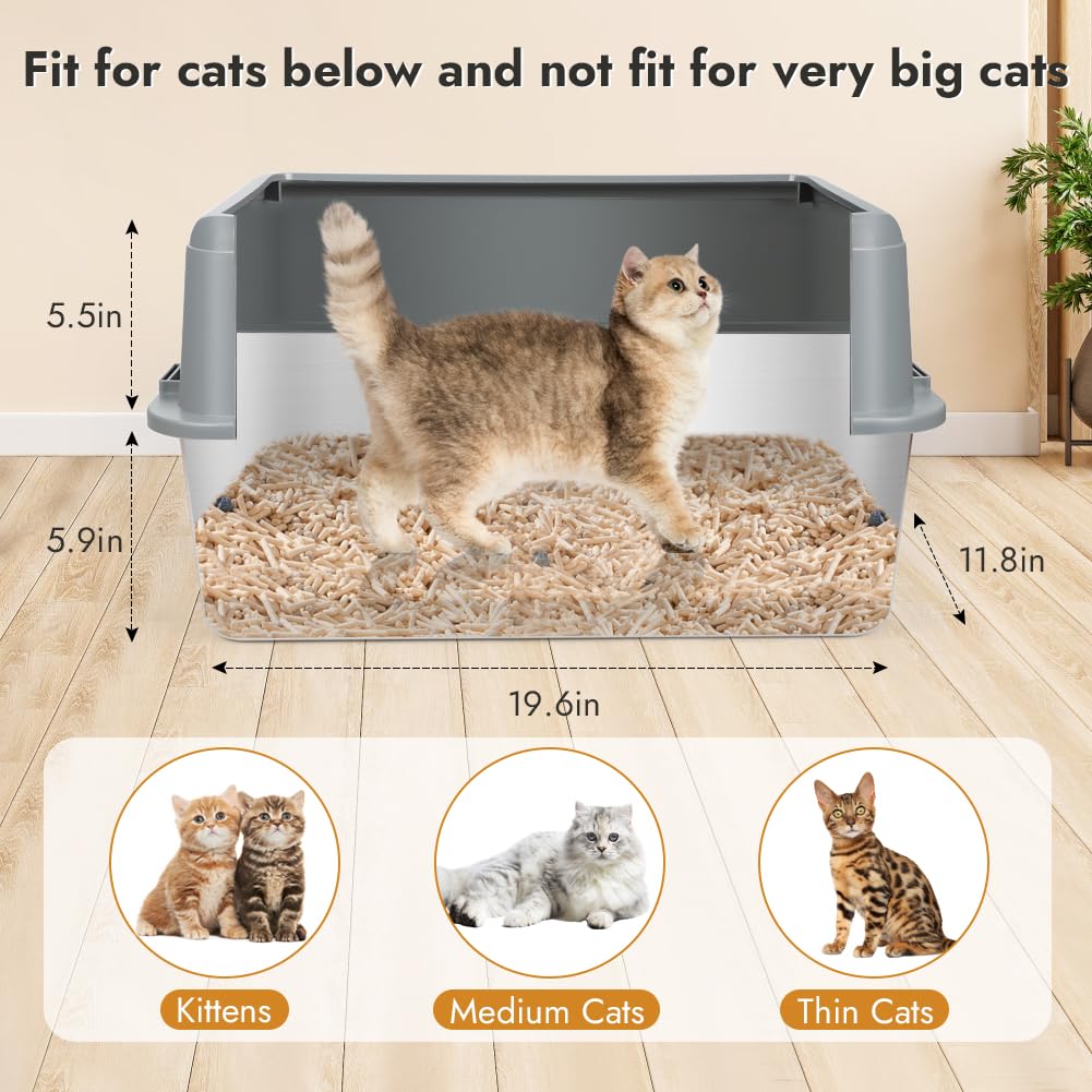 Vivifying Stainless Steel Cat Litter Box, Large Semi-Enclosed Litter Box With Lid, Anti-Leakage Metal Pan For Easy Cleaning & Od