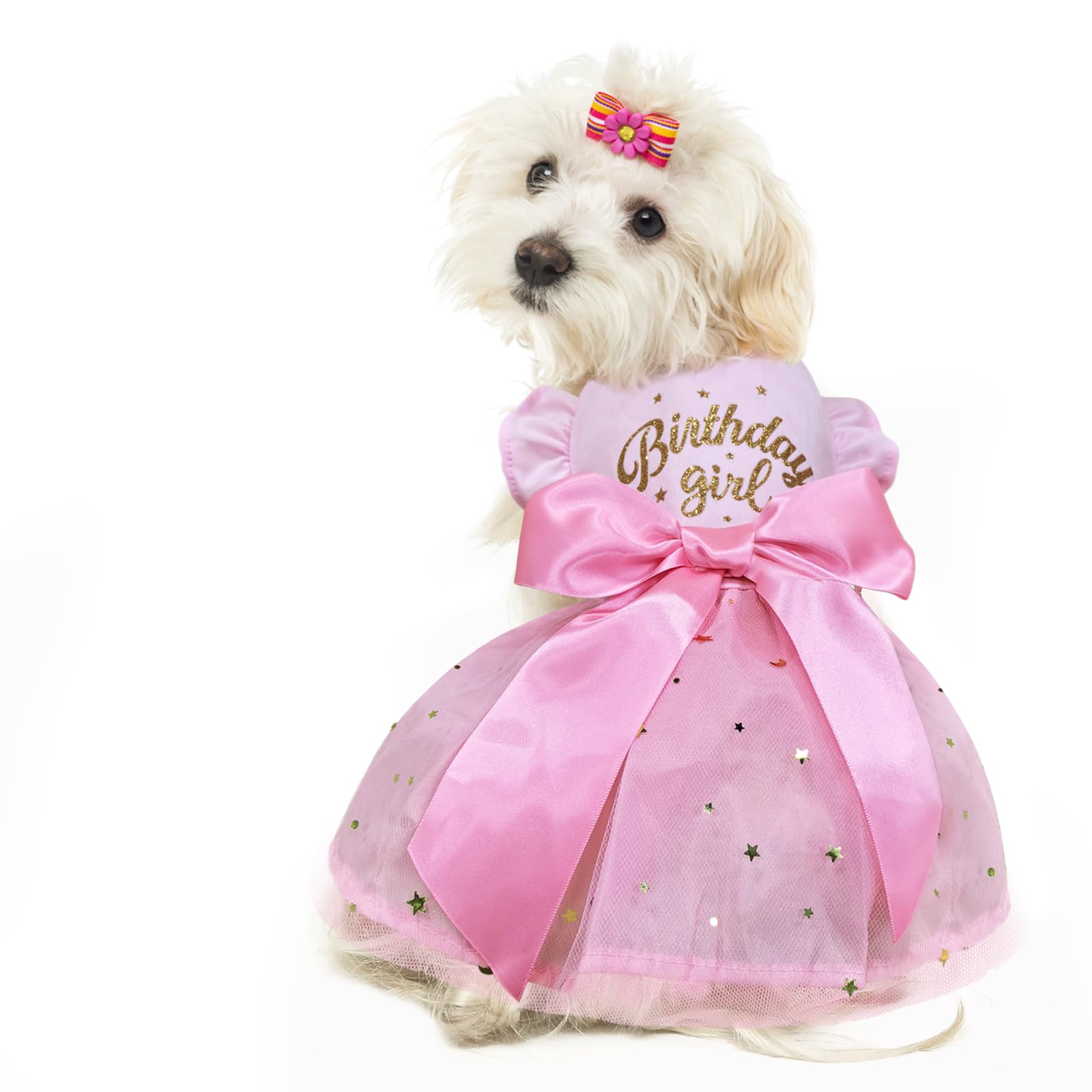 Otunrues Dog Birthday Dress Tulle Dress With Big Bowknot Princess Birthday Outfit Girls Doggie Dresses Clothes For Small Dog Cat