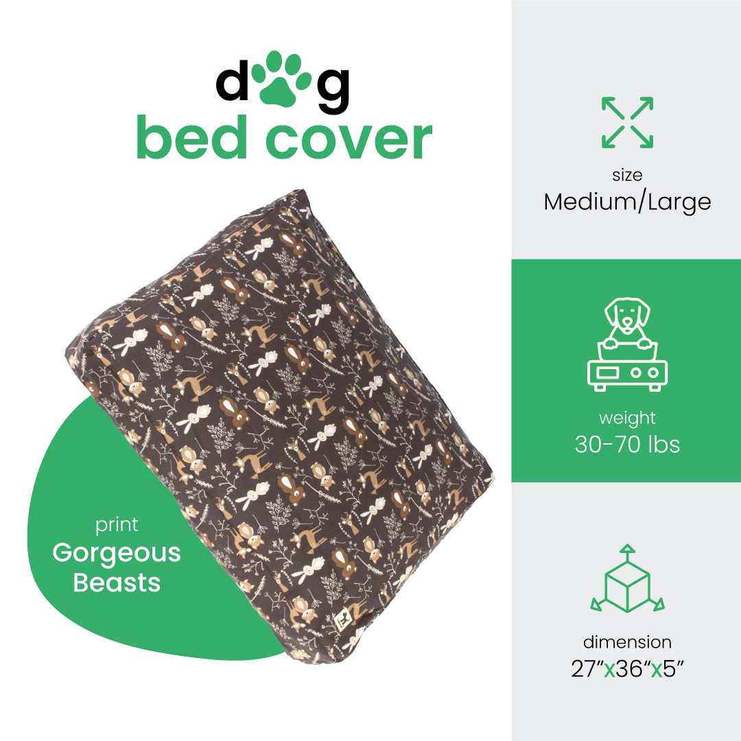 Molly Mutt Medium To Large Dog Bed Cover - Gorgeous Beasts Print - Measures 27   X36   X5 - 100% Cotton - Durable - Breathable -