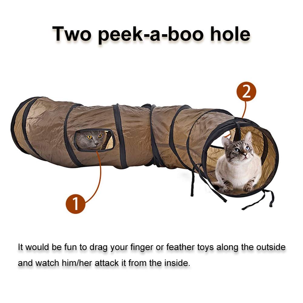 Andiker Cat Tunnel, S-Shape Cat Tunnel Pet Tube Collapsible Play Toy Indoor Outdoor Toys For Exercising Hiding Training And Running Cat Puzzle Toy With 2 Side Holes (Brown)