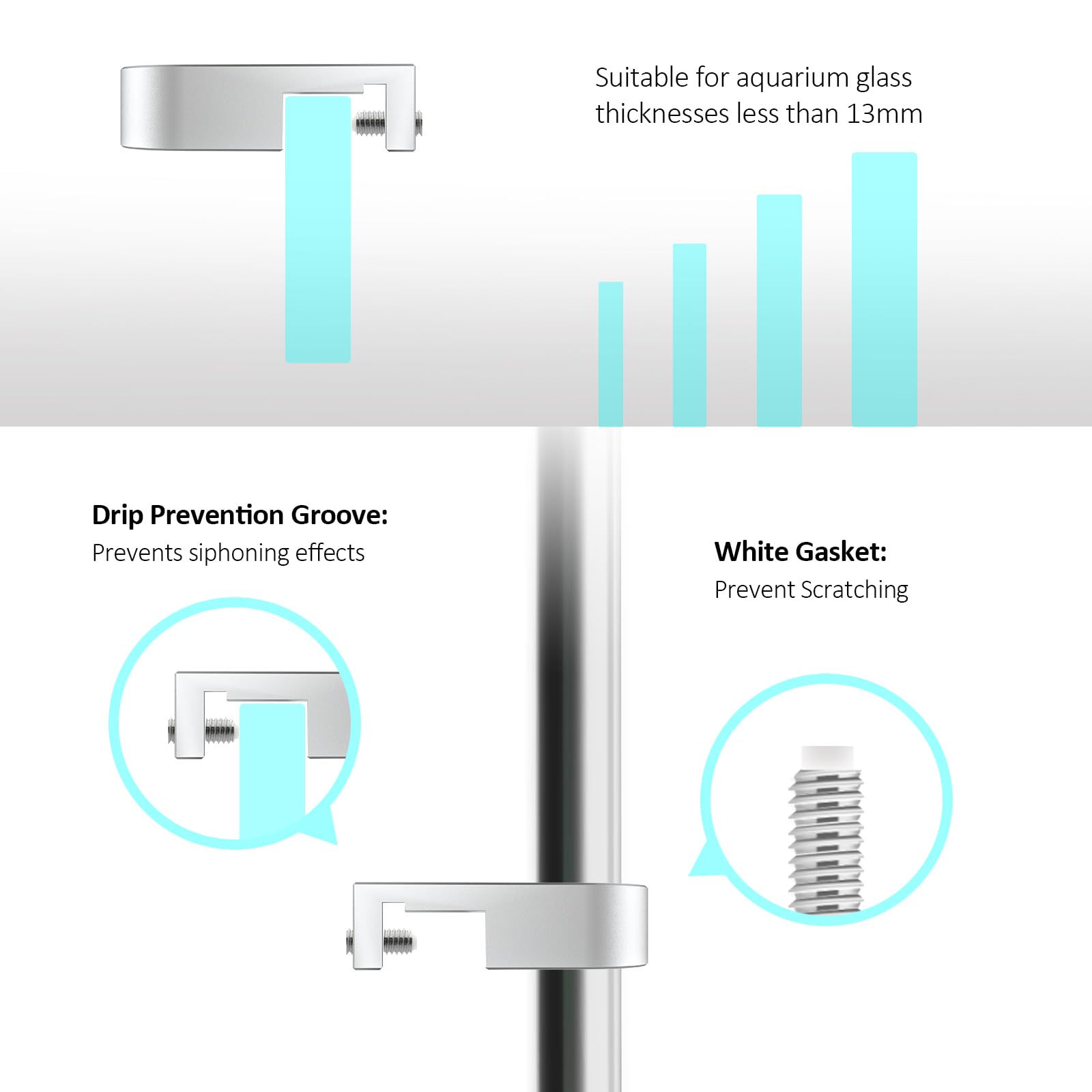 Fzone Mini Aquarium Fixing Clamp, Aluminum Alloy Holder For Rimless Aquariums Fasten Water Pipes With Anti-Overflow Card Slot Fo
