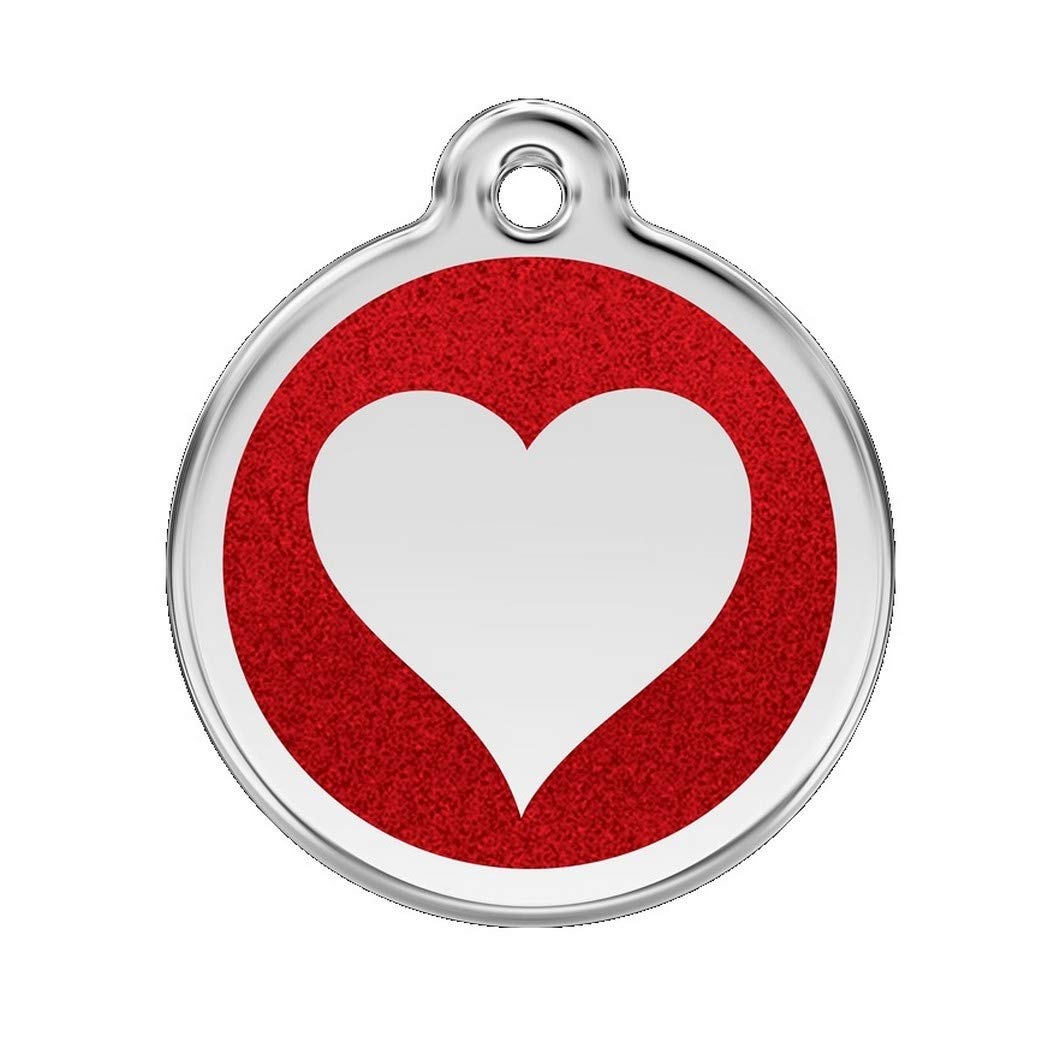 Red Dingo Stainless Steel with Glitter Pet I.D. Tag - Heart (Aqua, Medium)