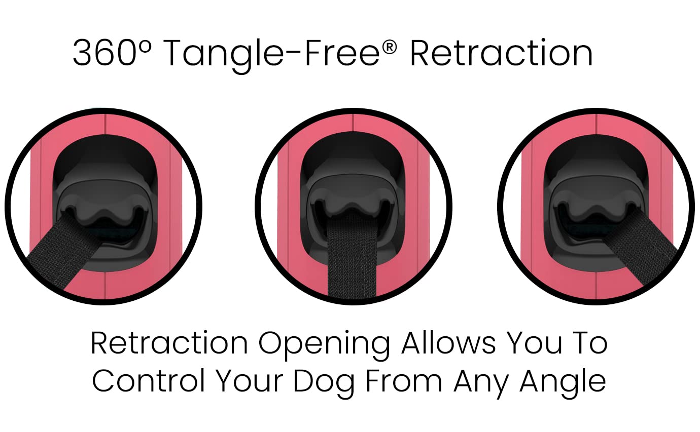 Tug Monochrome 360 Tangle-Free Retractable Dog Leash | 16 Ft Strong Nylon Tape (Medium, Pink)