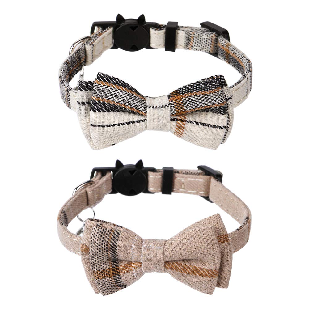 Faleela Breakaway Cat Collar With Bells - 2 Pack Cat Collar With Bells, Cat Collars With Bandana, Accessories For Pet Collars, Adjustable For Cats And Small Dogs (Beige+Brown)