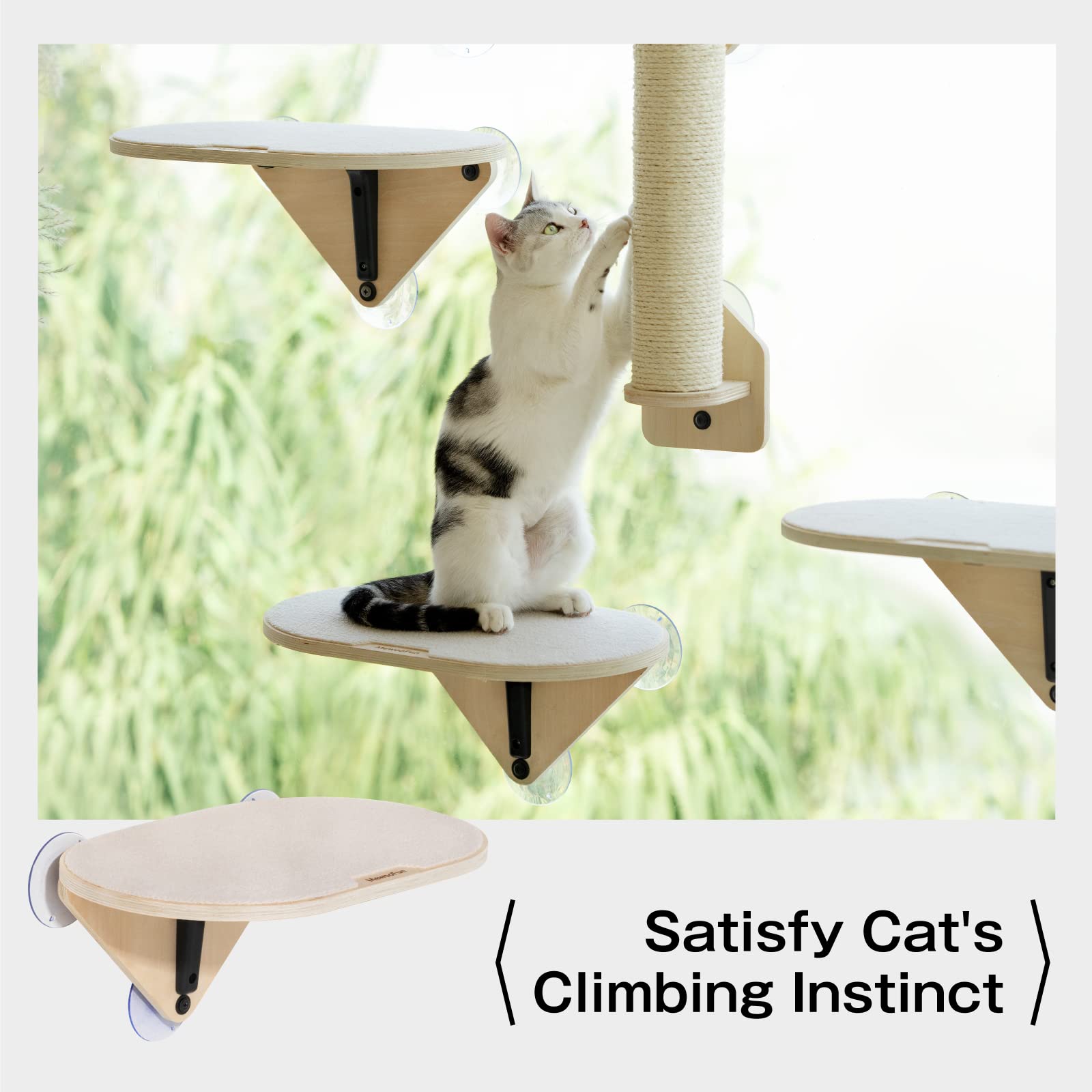 Mewoofun Cat Window Perch Hammock With Climbing Steps And Scratching Post Wooden Window Mounted Cat Bed For Indoor Cats (1 Cat Perch)