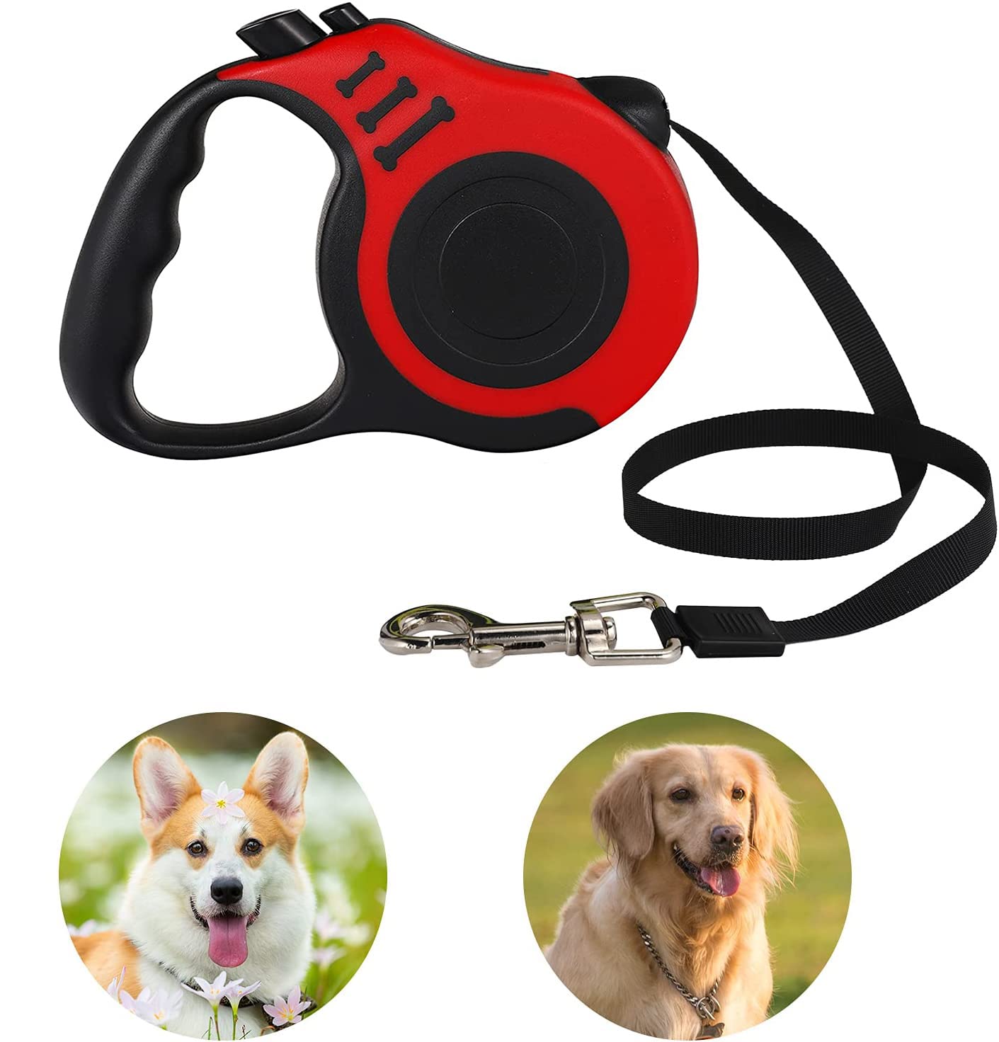 Retractable Dog Leash,Heavy Duty Dog Leash Retractable,Dog Walking Leash For Small Dog Or Cat Up To 26 Lbs,360° Tangle-Free Strong Nylon Tape,Anti-Slip Handle,With Waste Bag Dispenser(16Ft Red)