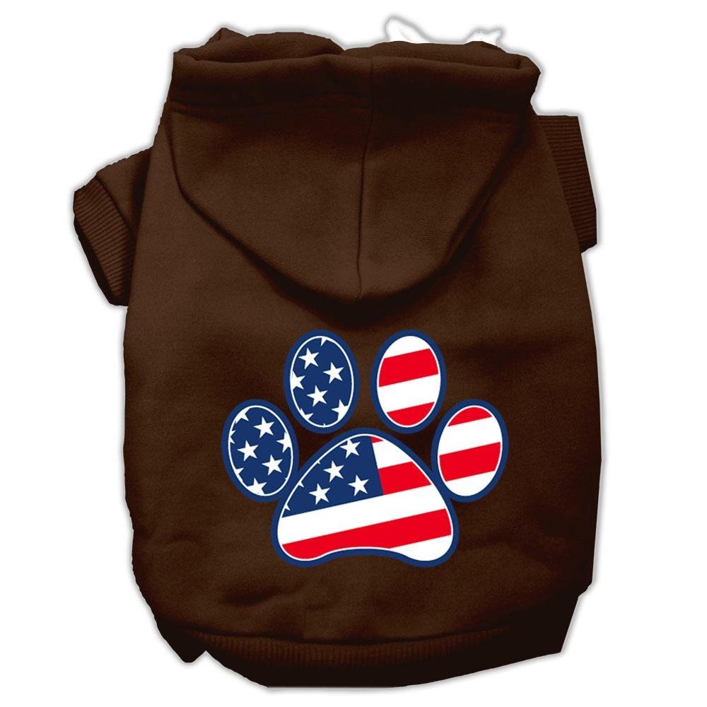 Pet Dog & Cat Hoodie Screen Printed, 'Patriotic Paw' Brown Xs (0-3 Lbs.)