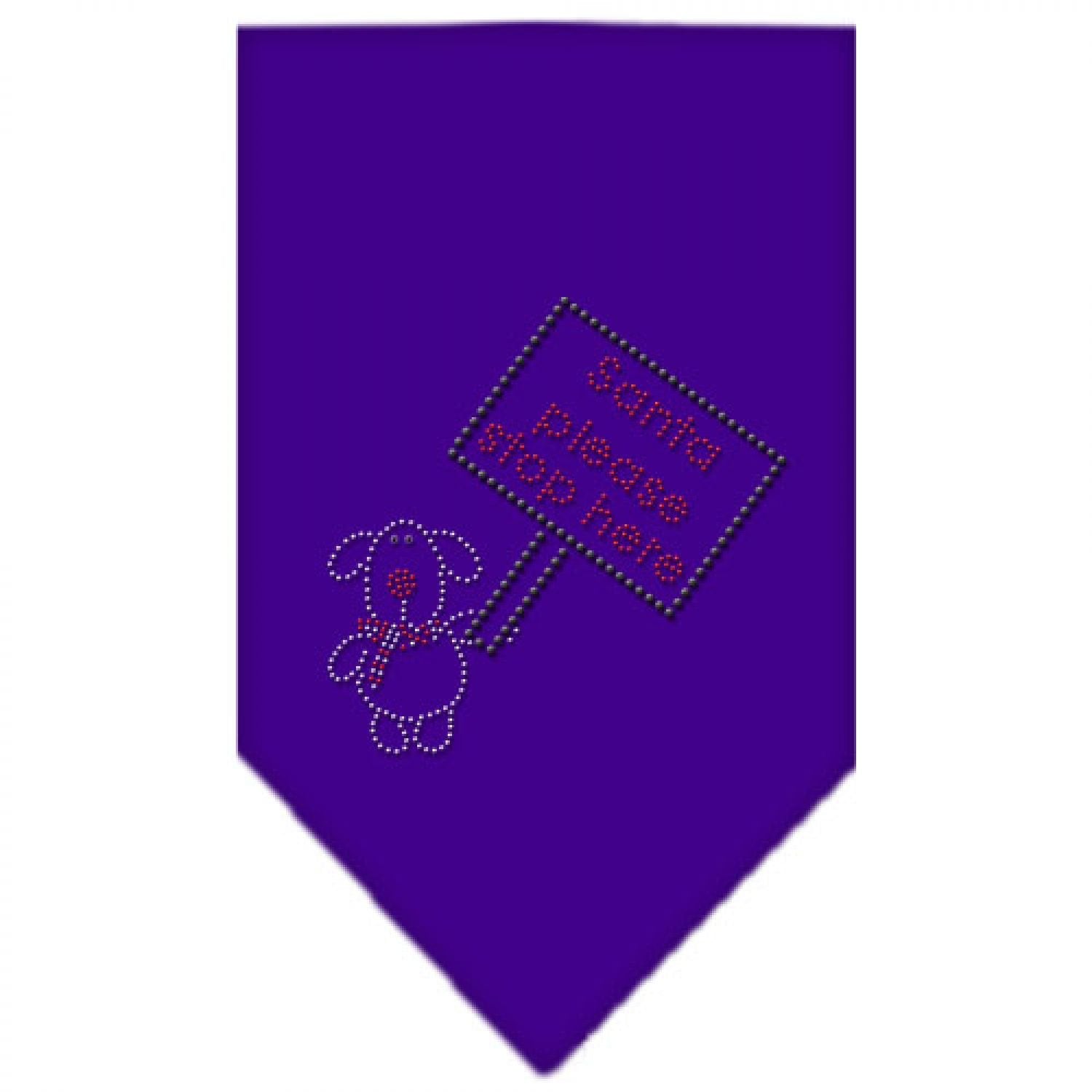 Mirage Pet Products Santa Please Stop Here Rhinestone Bandana, Small, Purple