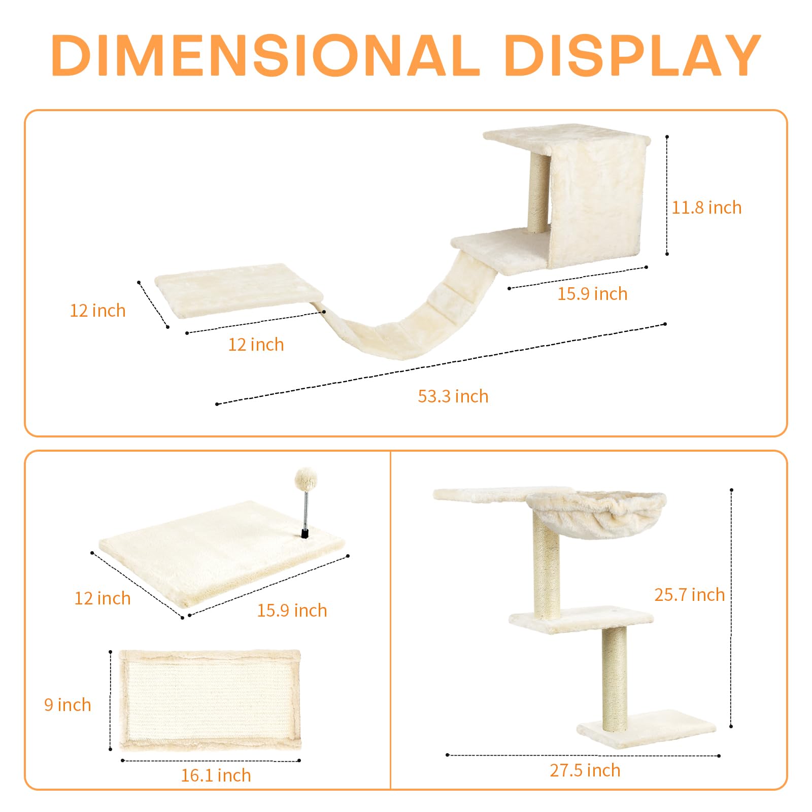 Cat Wall Furniture,Wall-Mounted Cat Climber Set With Cat Wall Shelves, Perches, Condo House, Ladder, Scratching Board & Tree - 5