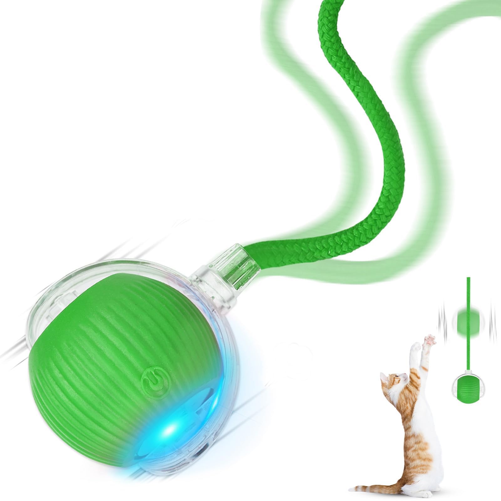 Goosheep 2025 New 1Pack Cat Ball Kitten Toys For Indoor Interactive Kitty Ball Toy Speedy Tail 360 Automatic Rolling(Green)