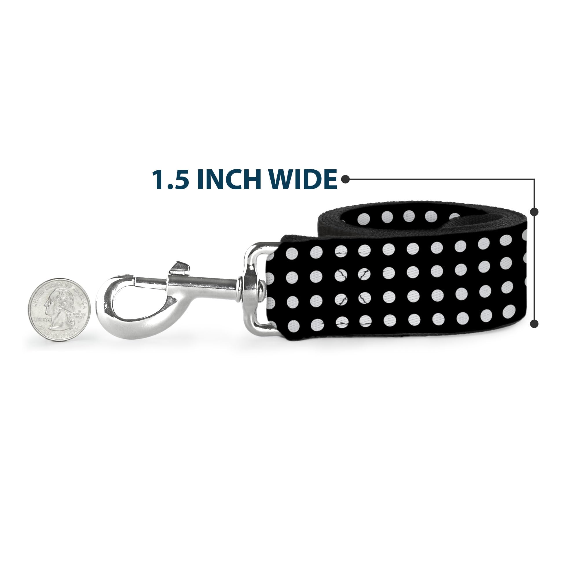 Dog Leash Micro Polka Dots Black White 4 Feet Long 1.5 Inch Wide