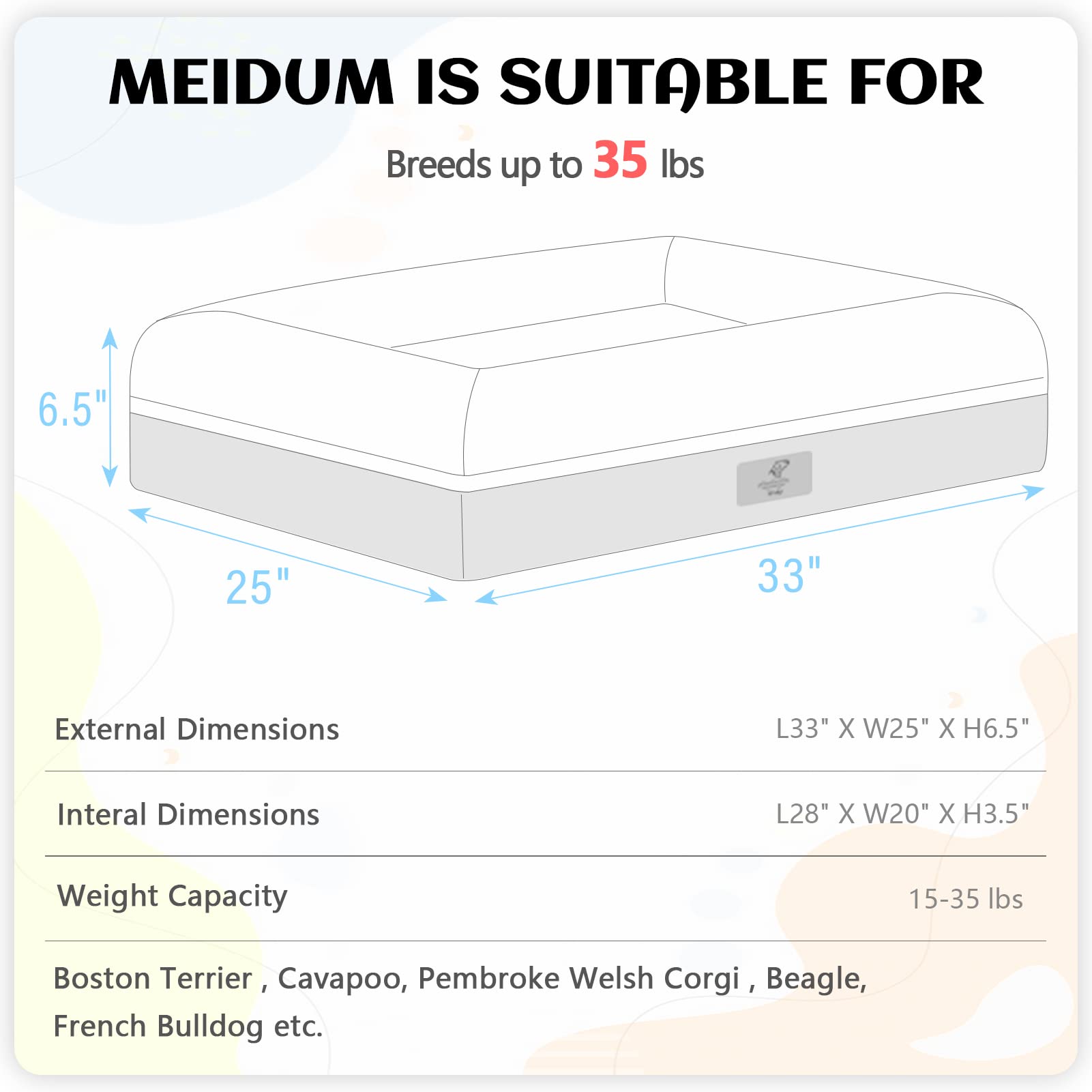 Yiruka Medium Dog Bed, Dark Grey Orthopedic Dog Bed, Washable Dog Bed With [Removable Bolster], Waterproof Dog Bed With Nonskid Bottom, Doggy Bed, Dog Beds For Medium Dog Bed