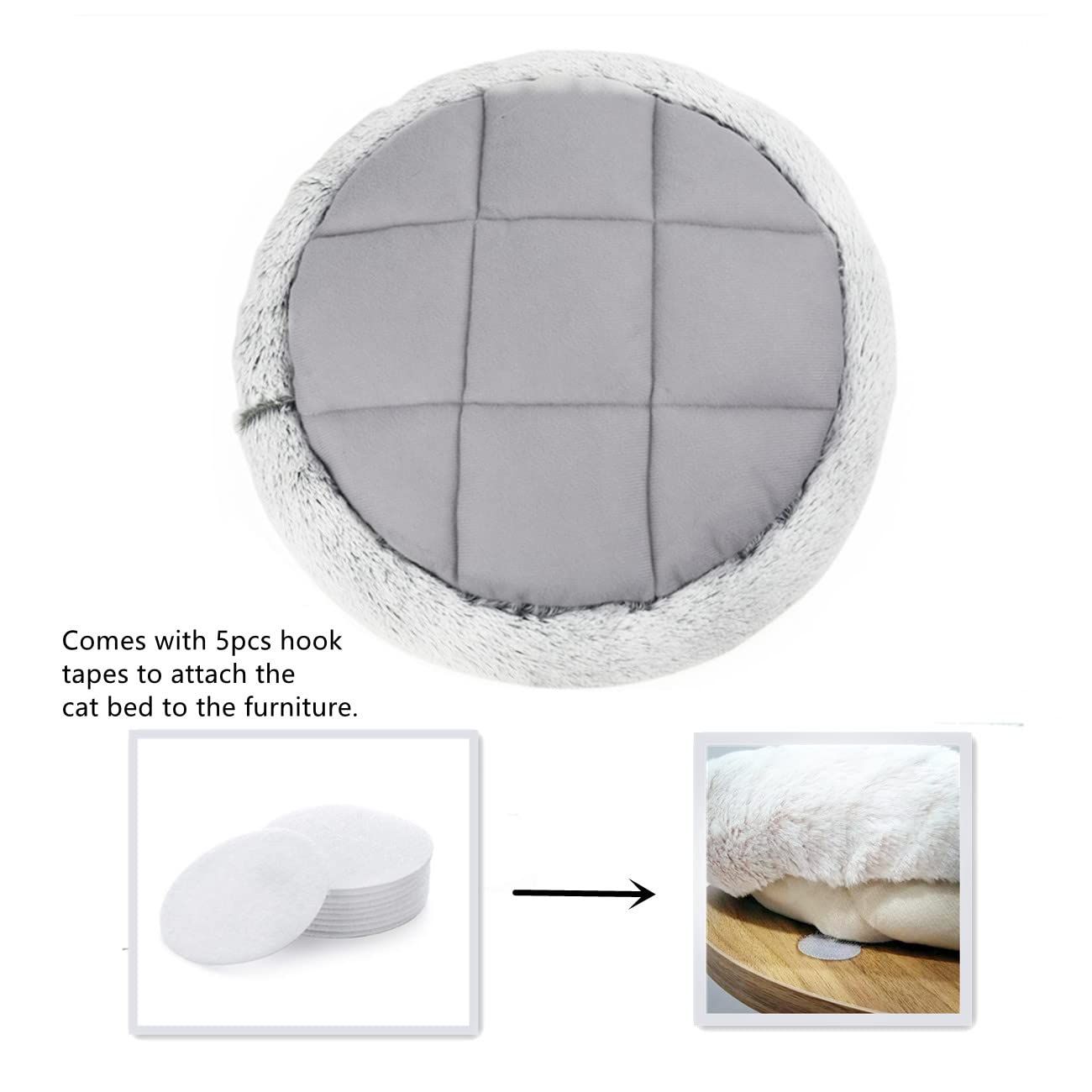 Shengocase 14'' Fluffy Faux Fur Cat Tree Tower Replacement Bed Cushion Pillow With Hook Tapes, Round Donut Cuddler Cat Dog Bed F