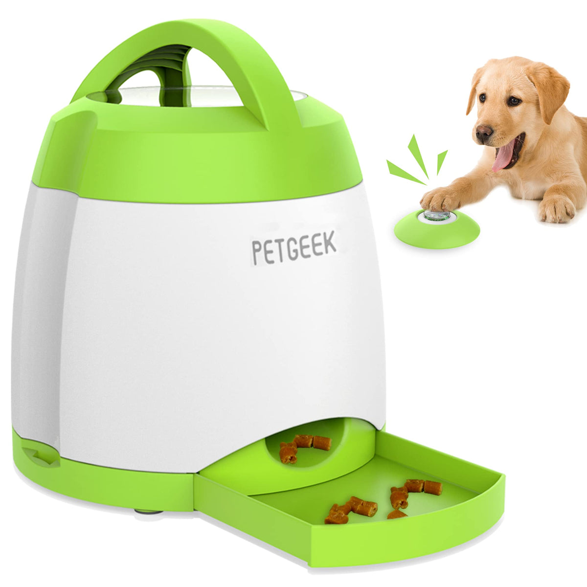 Petgeek Automatic Dog Treat Dispenser With Button - Puzzle Memory Training Dog Button Feeder, Pet Geek Button Treat Food Dispens