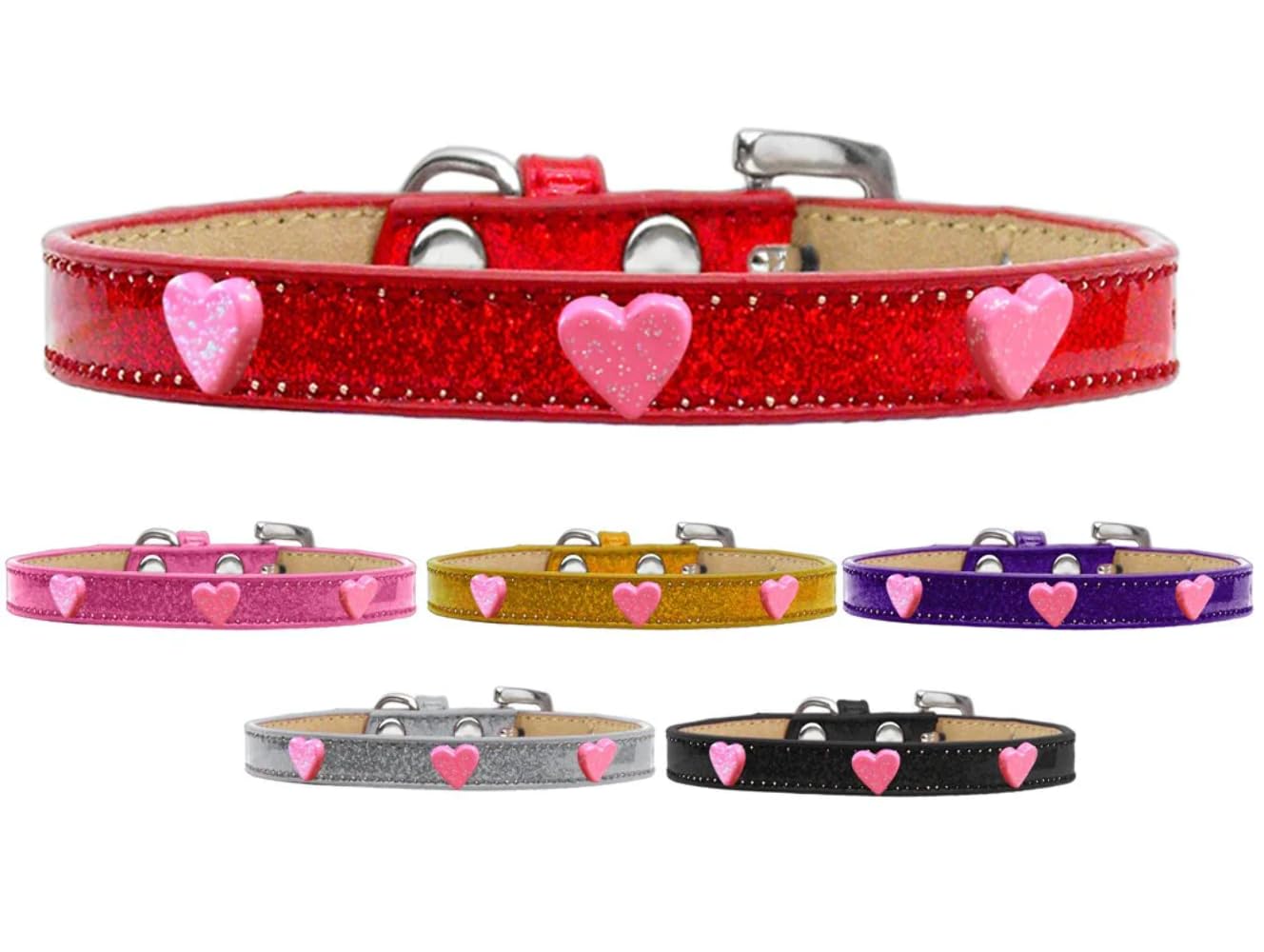 Dog, Puppy & Pet Widget Ice Cream Collar, Pink Glitter Heart Pink 12