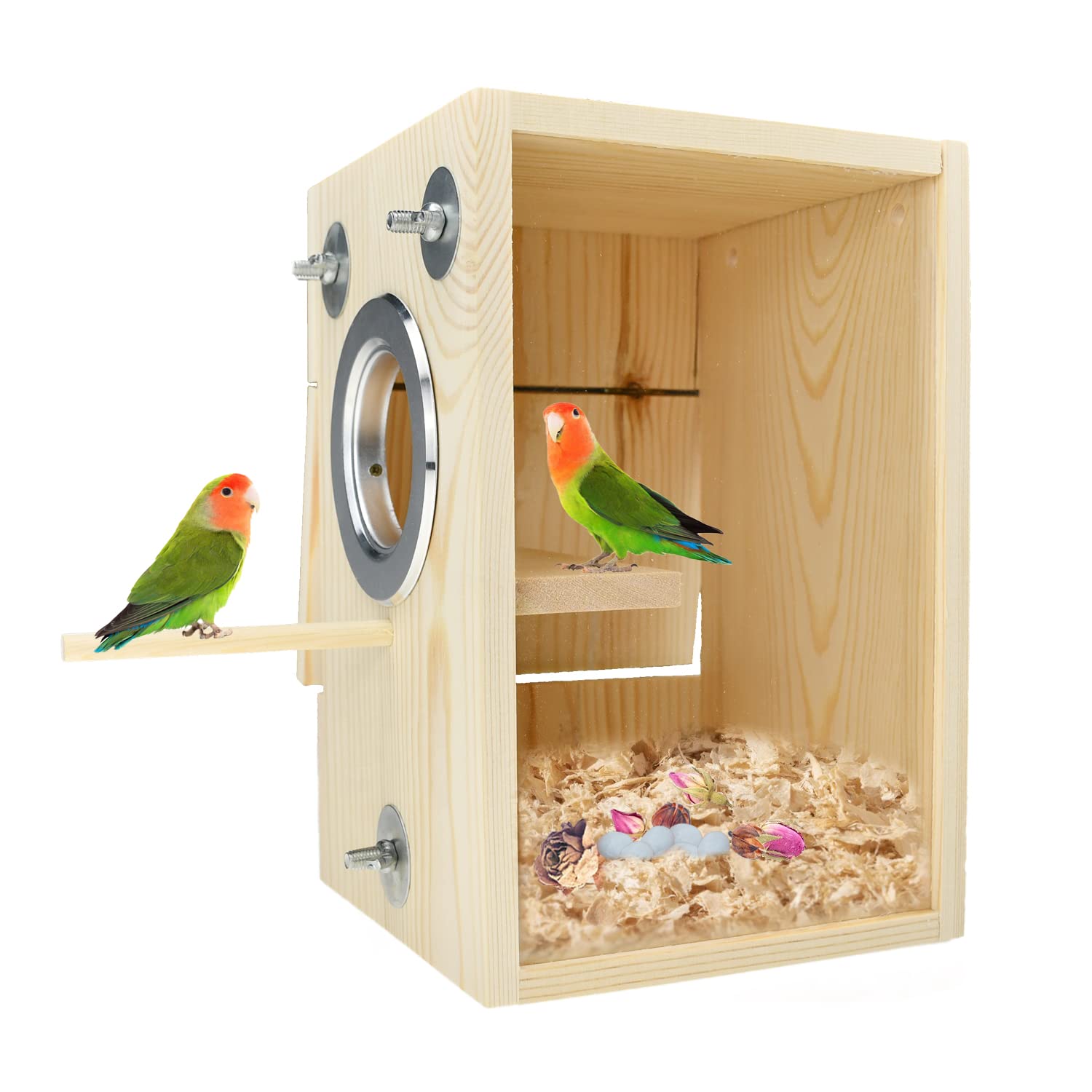 Cooshou Bird Nest Box Parakeet Breeding Nest Box Bird Nest House Wooden Acrylic Transparent Breeding Box For Finch Lovebirds Cockatiel Budgie Conure Parrot