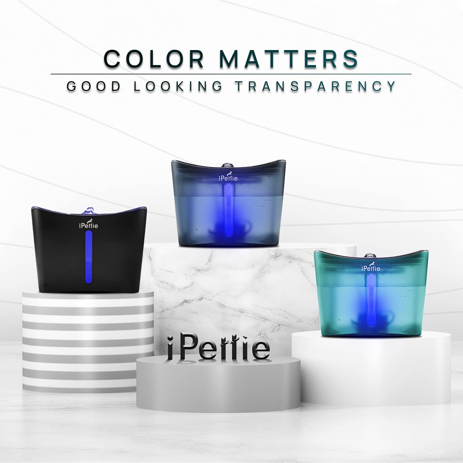 Ipettie Kamino Pet Water Fountain, 101Oz/3L, Ultra-Quiet Automatic Cat Water Dispenser With Led Light & Water Level Window, Auto