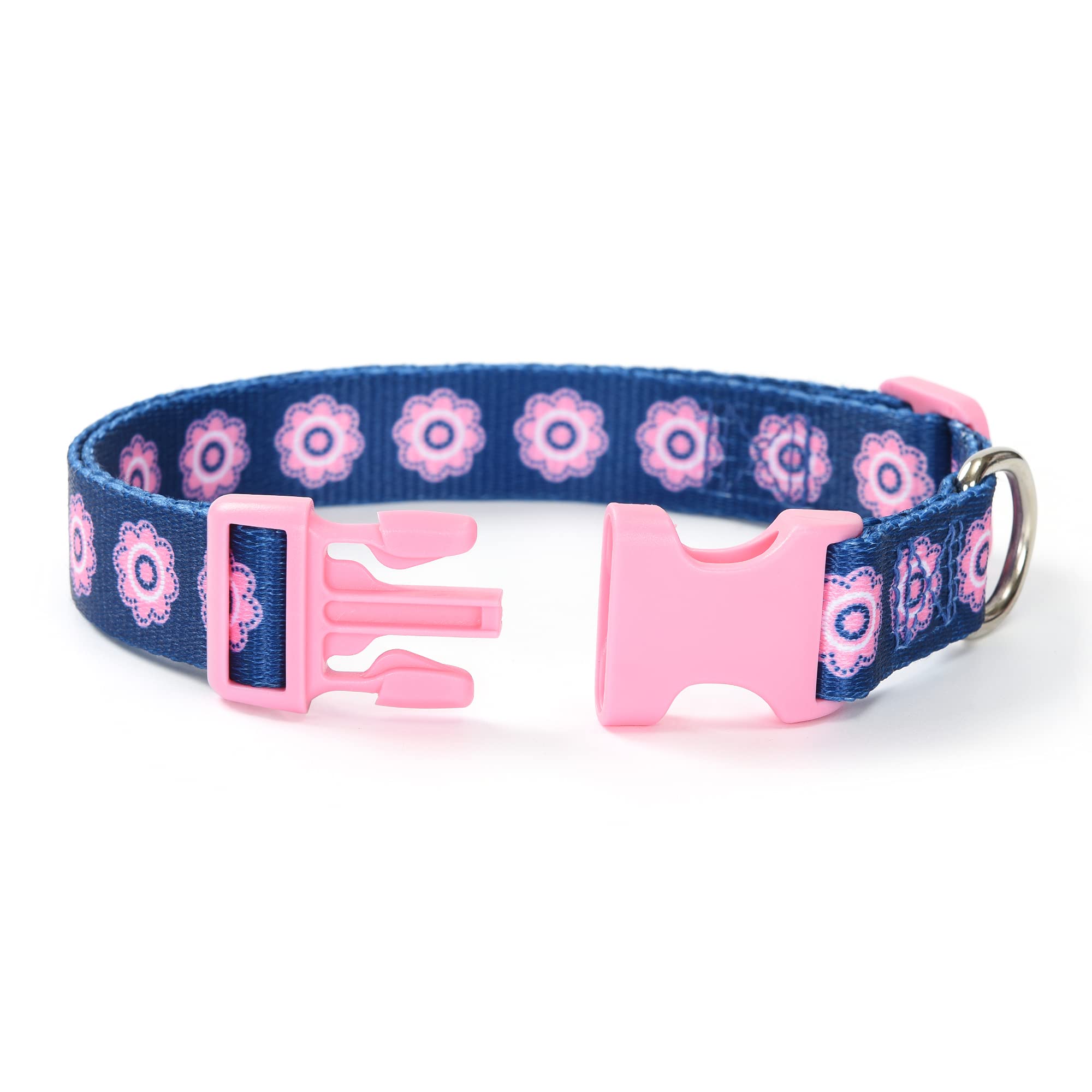 Mile High Life Nylon Puppy Dog Collar W Cute Patterns Lightweight Girl Boy Collar For Small/Medium/Large Dogs (Pink Flower, Larg