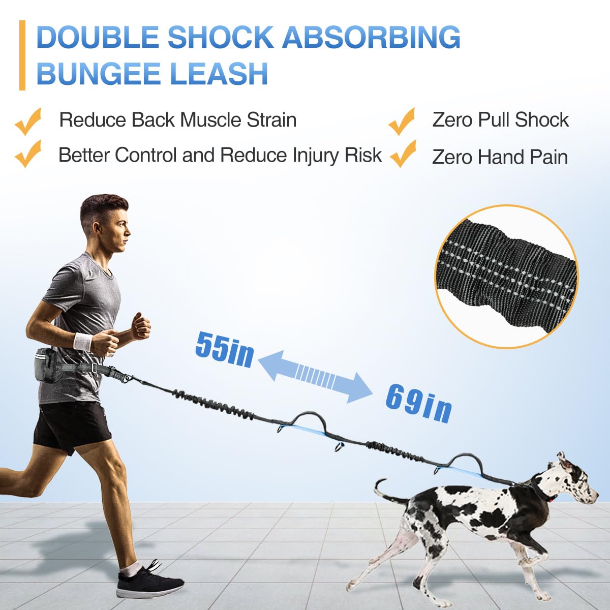 Kytely Hands Free Dog Leash With Zipper Pouch, Wide Padded Waist Dog Running Leash For Medium And Large Dogs, Dual Padded Handle