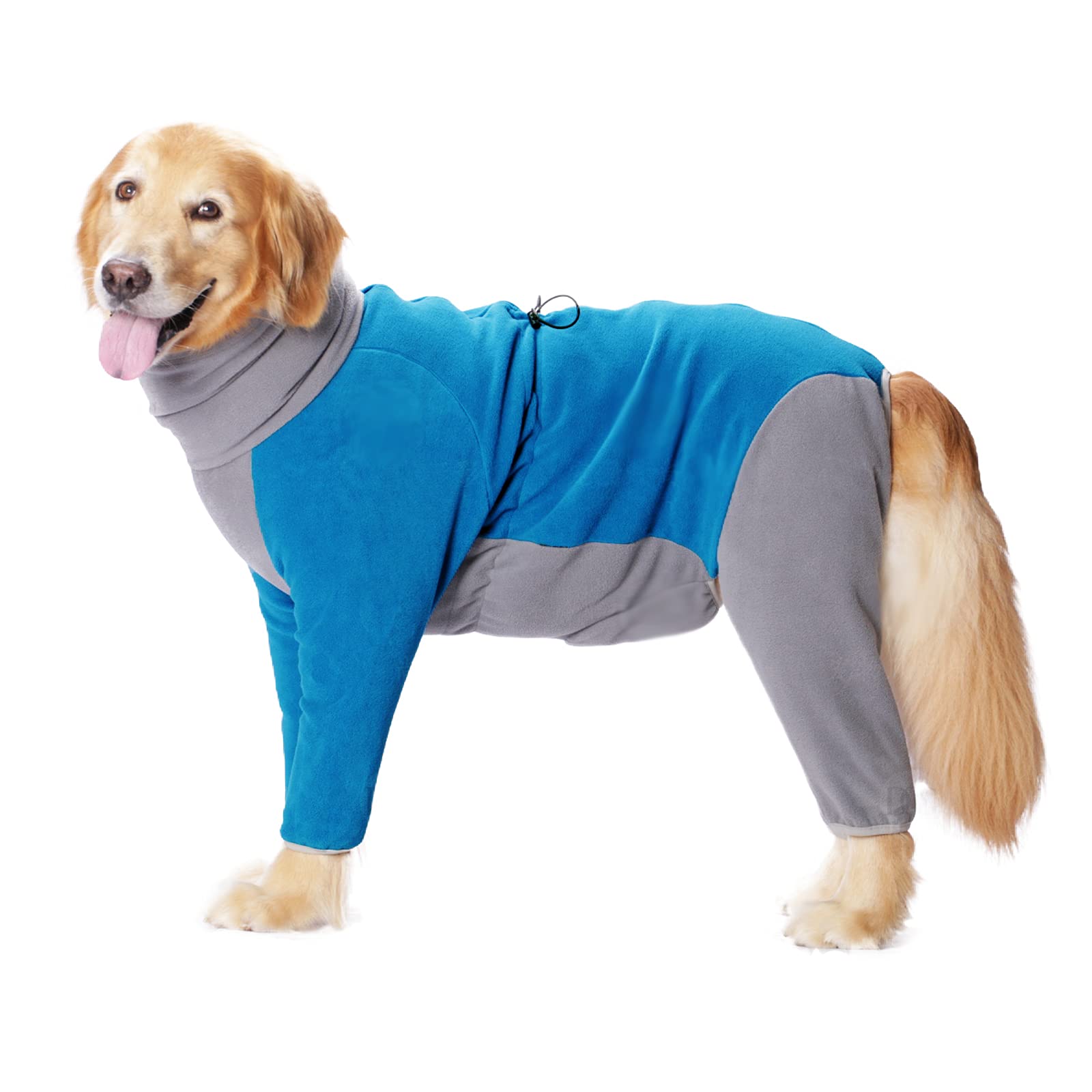 4-Legs Fleece Winter Warm Coats For Large Medium Dogs, High Collar Full Body Dog Snowsuit Comfort Windproof Sweater (Blue, 2X-La