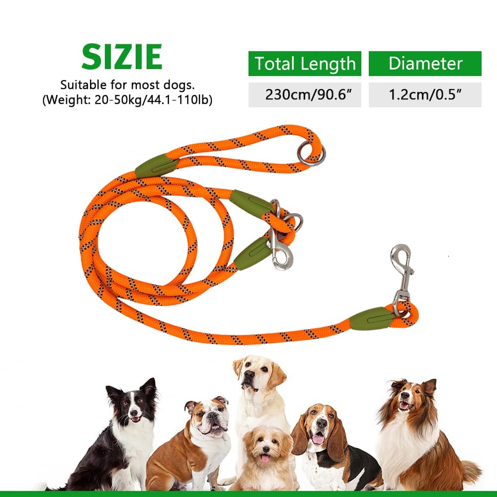 Pawstrip Hands Free Dog Leash Waist & Crossbody Rope With Slip Lead Durable For 2 Dogs Nylon Reflective Heavy Duty Hiking Bungee Leash For Small Large Dogs (Orange)