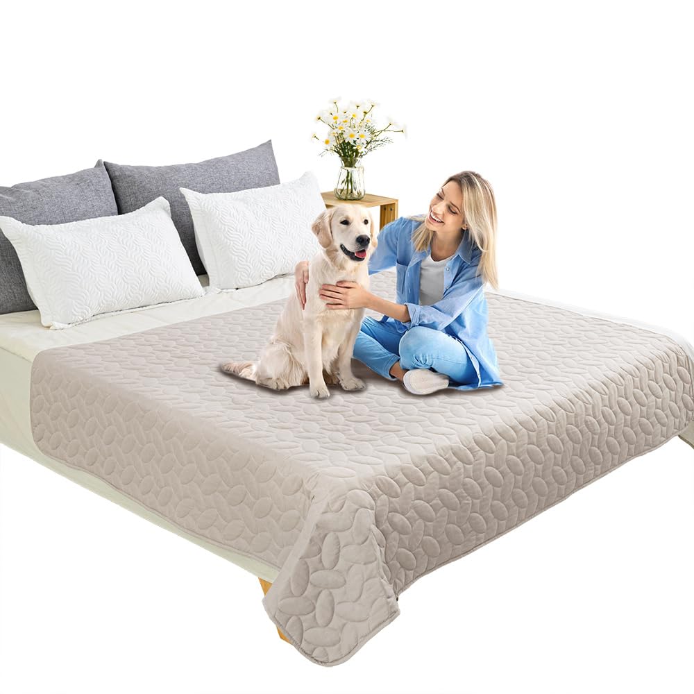 Ameritex Waterproof Pet Bed Cover Anti-Slip Dog Bed Blanket for Sofa and Furniture Waterproof New Pattern Design (Khaki, 82x102 