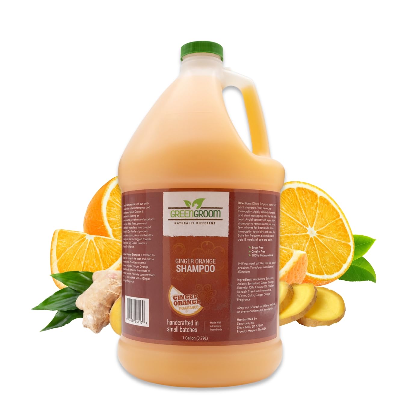 Green Groom Ginger Orange Aromatherapy Dog Shampoo, 1 Gallon | All Natural Ingredients, Ginger Orange Essential Oils, Adds Vibra