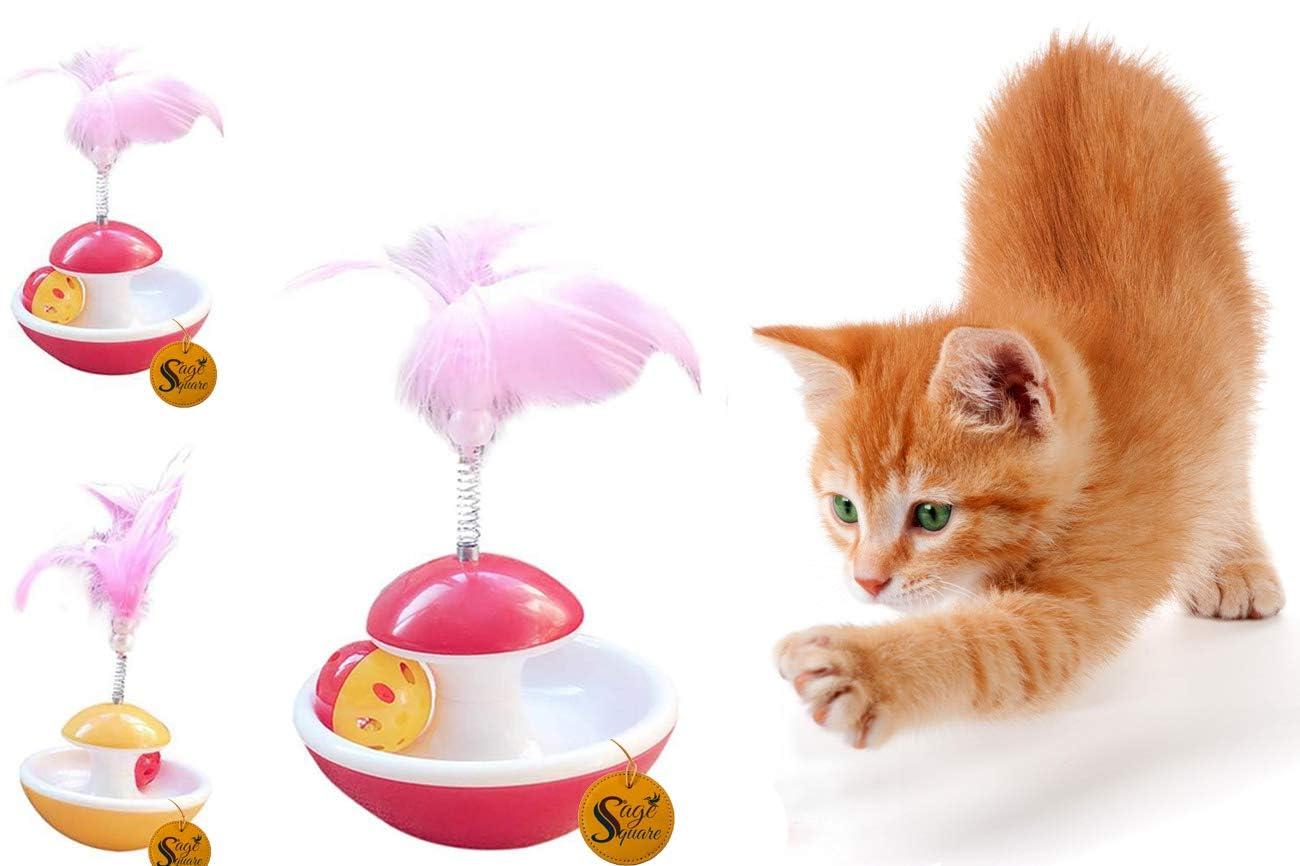Sage Square Cat Rolling Interactive Tumbler Toy, PetFriendly, Feather Teaser, Training Toy For Cat, Kitten, Puppy (Random)