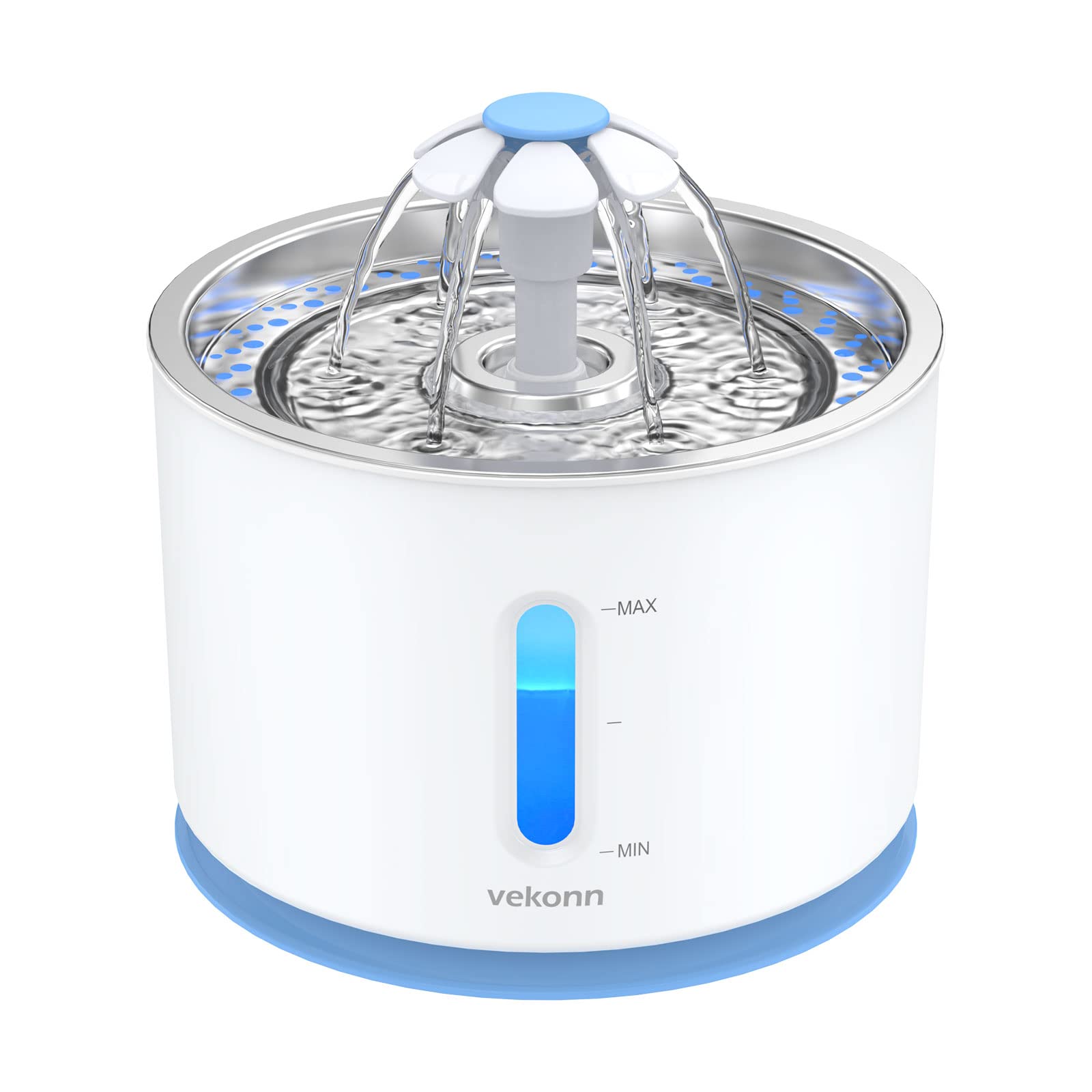 Vekonn 2.4L/81oz Cat Water Fountain Stainless Steel Top, Pet Water Fountain for Small Dog and Cat with LED Light and Water Level