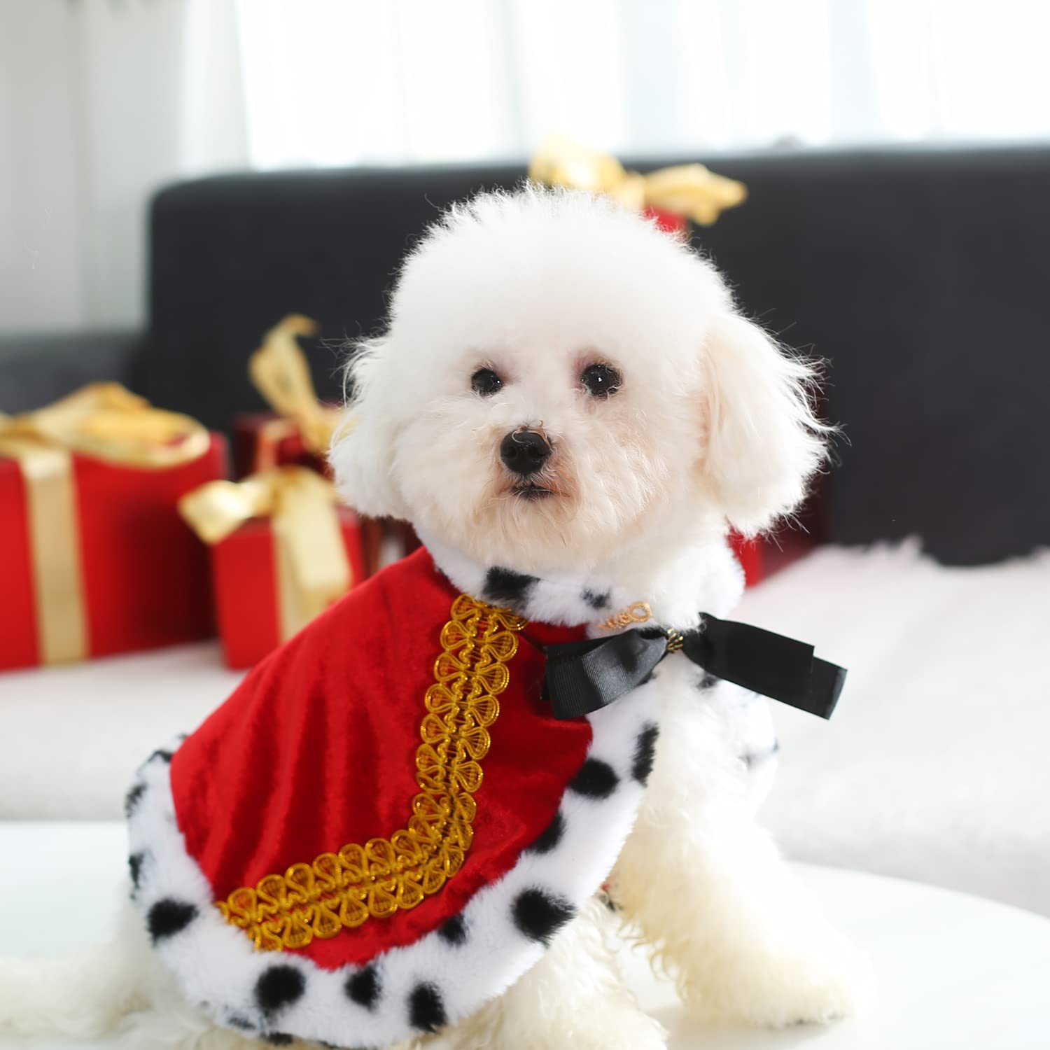 Lovelyshop Pet Serial Lux Fur Red Cat Dog Cloak For Halloween Costumes, King Queen Prince And Princess Cosplay-Xs