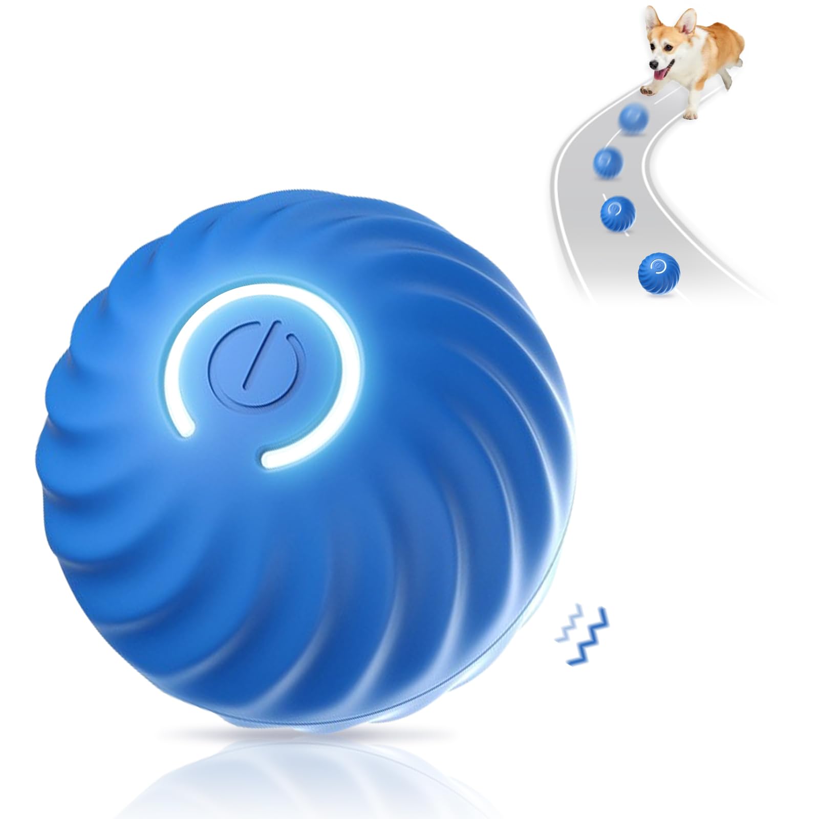Shudyear Robust Self-Rolling Dog Toy Ball - Interactive Indoor/Outdoor Dog Toy For Boredom Relief - Blue