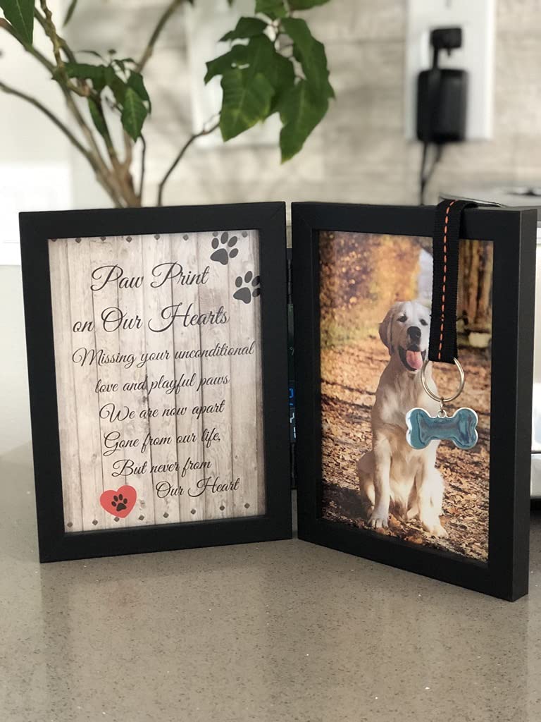 Pawprints Remembered Pet Memorial 5'X7' Picture Frame For Dog Or Cat With Ribbon And Tag - Features A Folding Photo Frame And Sympathy Poem - Loss Of Pet Thoughtful Folding Gift