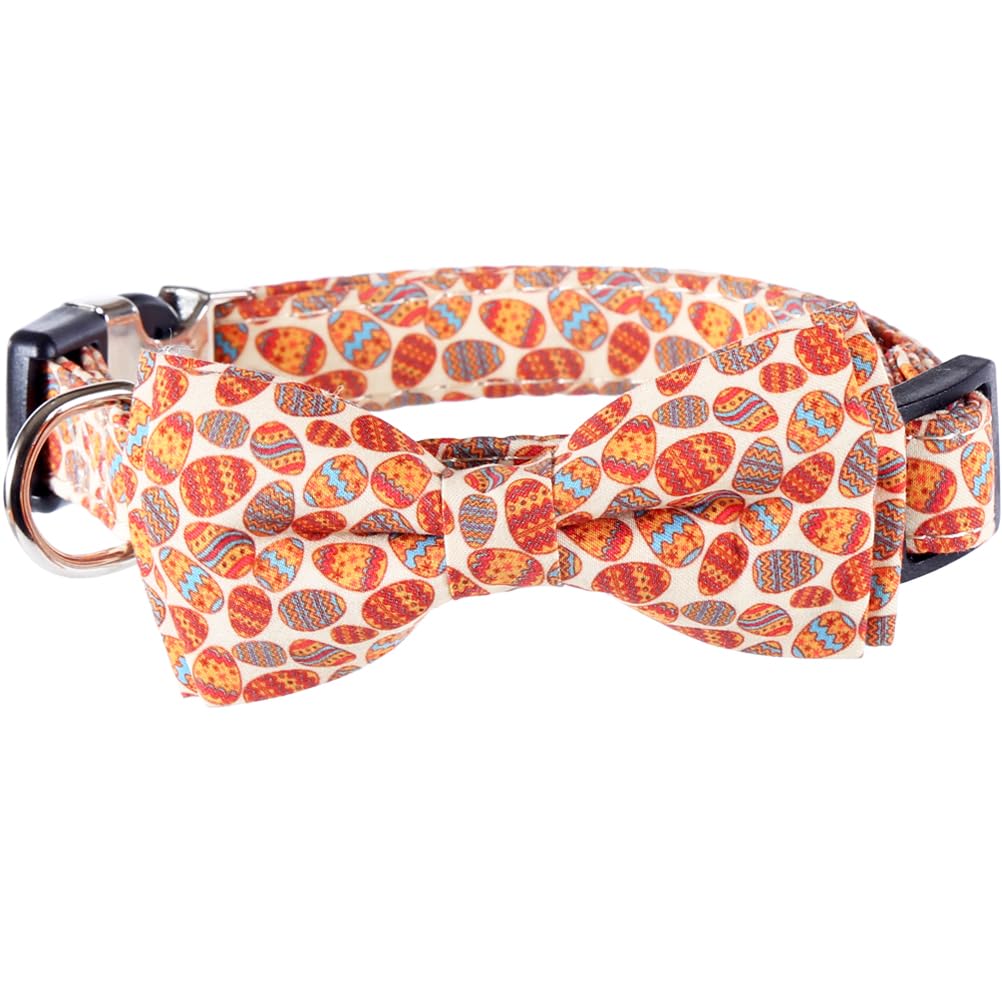Easter Dog Collar With Bowtie Egg Holiday Adjustable Pet Collars With Metal Buckle For Dogs (Eggs,Small)