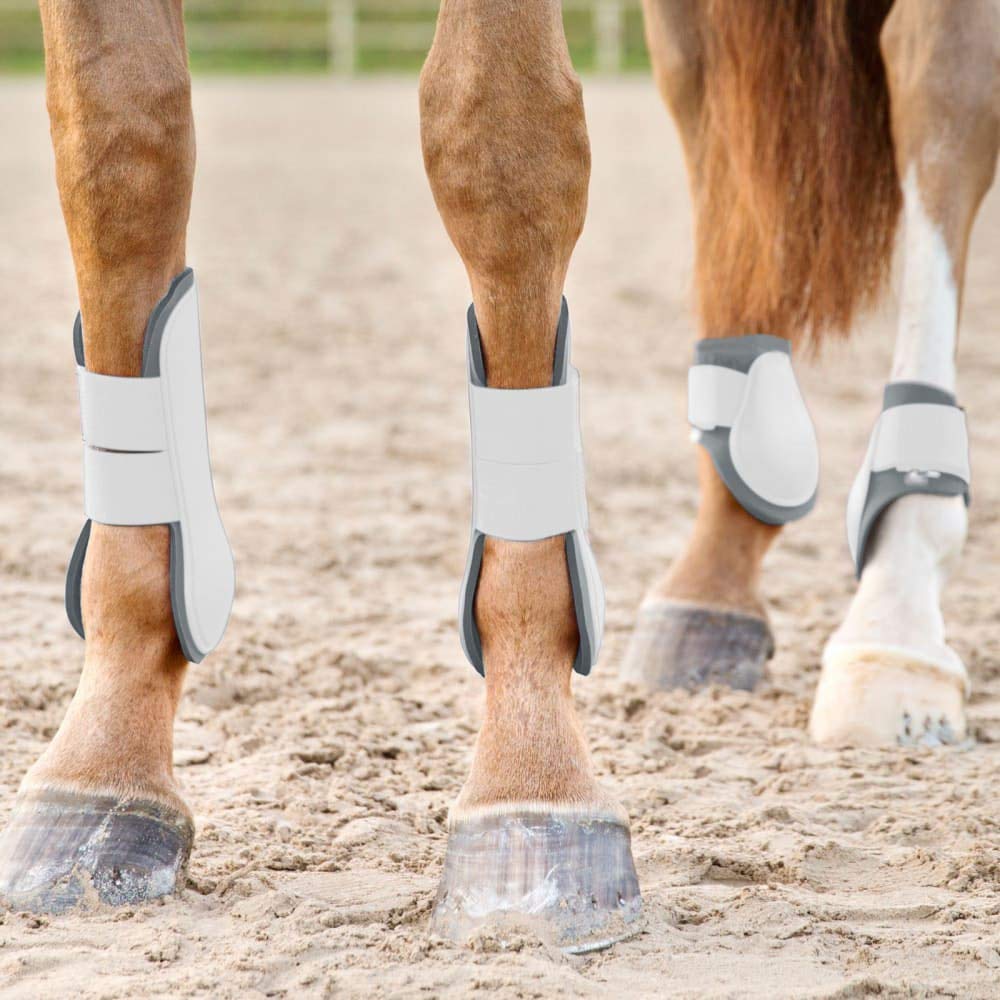 Horze Chicago Protective Horse Tendon Boots - Lightweight Open Front Boots For Jumping, Trail Riding, And Turnout (Pair) - White