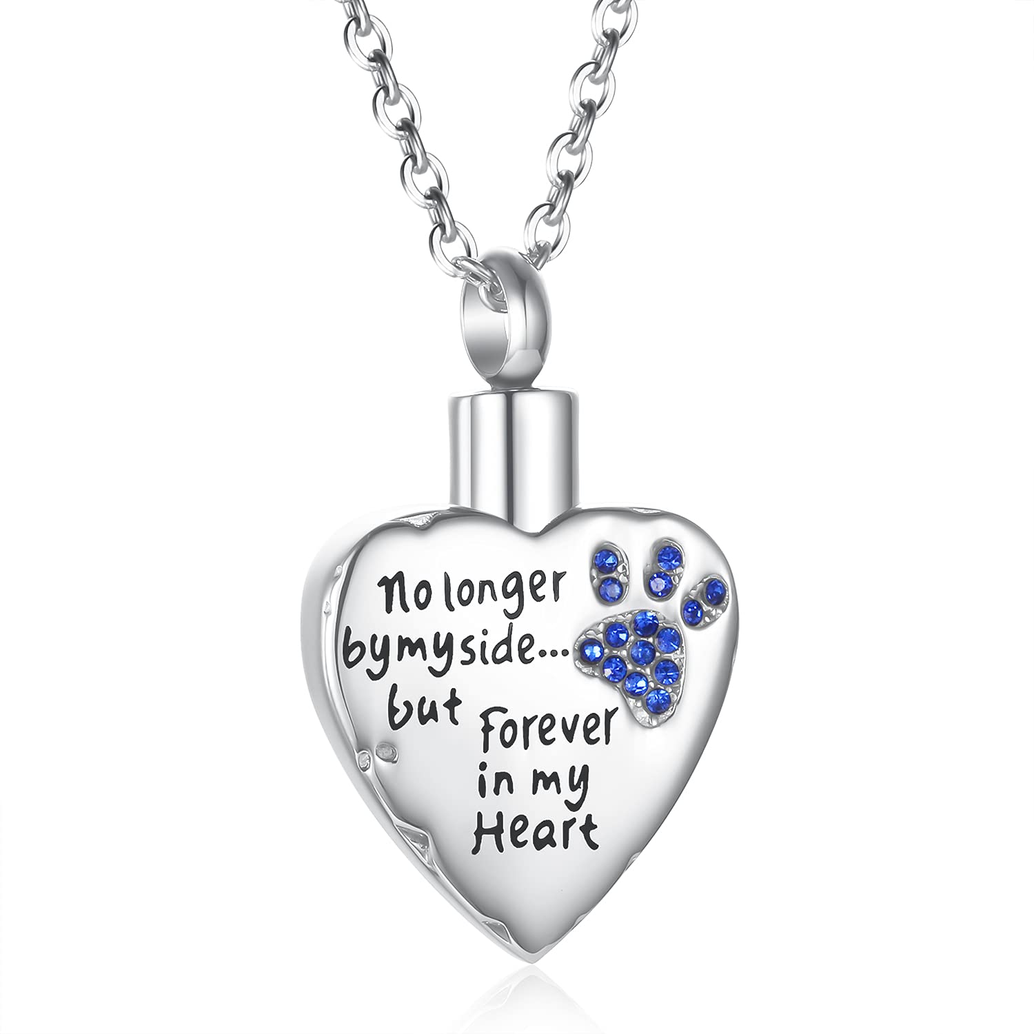 Fashion Pet Cremation Jewelry Stainess Steel Heart Keepsake Ashes Necklace Dog Cat Paw Memorial Urn Pendant(Dark Blue)