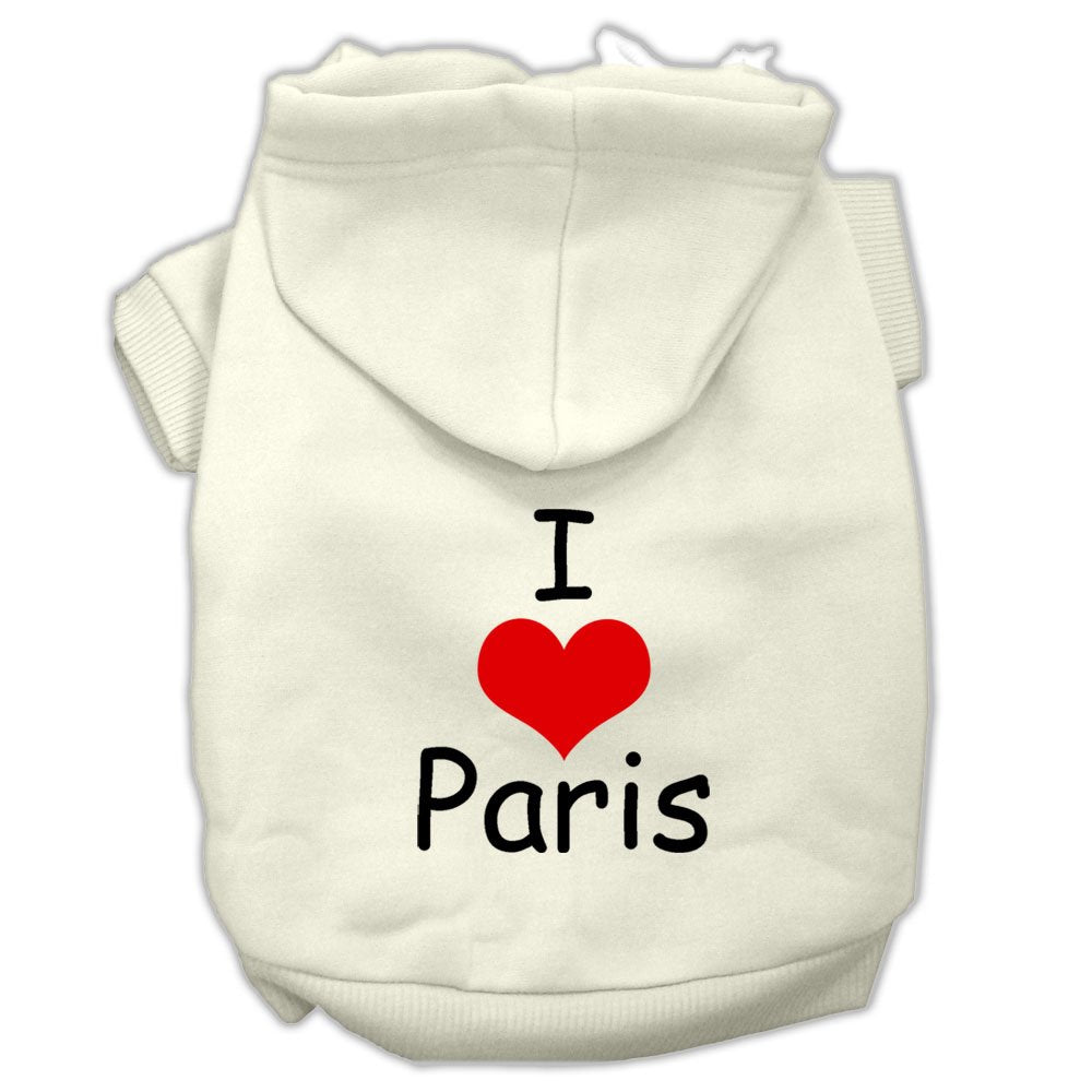 Pet, Dog & Cat Hoodie Screen Printed, I Love Paris Cream SM (3-6 lbs.)