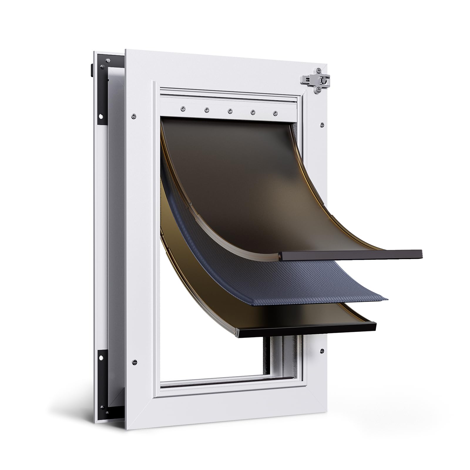 Dog Door For Door All Aluminum Alloy 3 Flaps White, Medium Doggy Doggie Door, Cat Door Heavy Duty Pet Door For Dogs, Insulation 