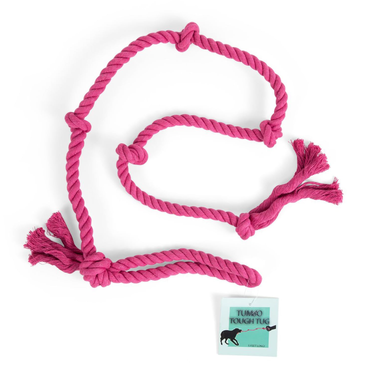 Tumbo Tough Tug Rope Dog Toy - (Pink 5 ft Long Strong and Durable Rope Pull Toy with Handle) TUG of WAR Dog Toy