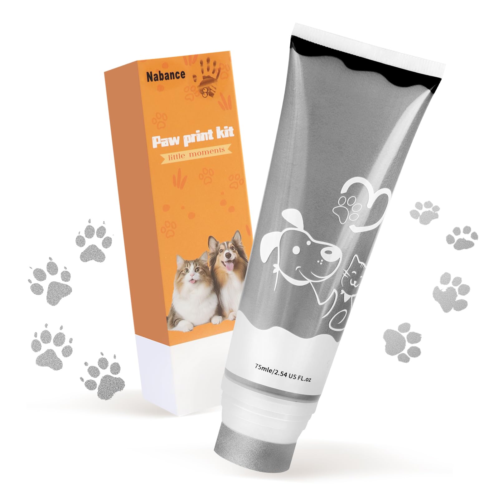 Nabance 2.54 Fl Oz Silver Pet Paw Print Friendly Ink Paint, Dog Cat Paw Print Safe Ink, Non-Toxic Acid-Free, Safe Gentle For Hom