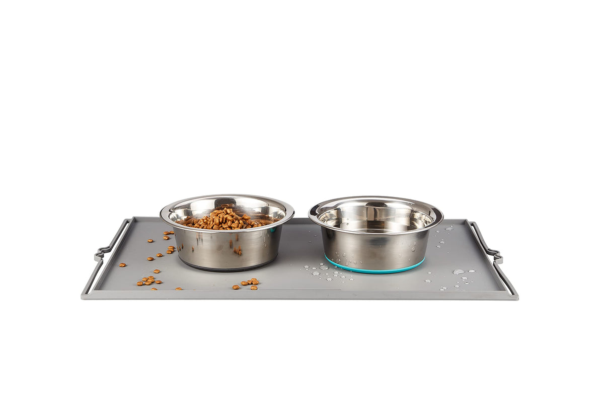 Peggy11 Deep Stainless Steel Anti-Slip Dog Bowls With Silicone Mat - 2 Bowls + Mat, 3 Cups