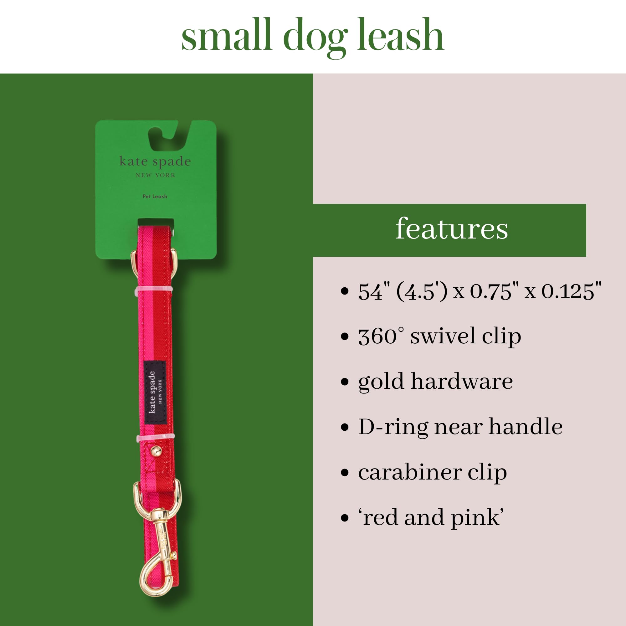 Kate Spade New York 4.5Ft Dog Leash, Heavy Duty Leash For Female Or Male Dogs, Cute Pet Leash With Gold Metal Hardware, Long Dog