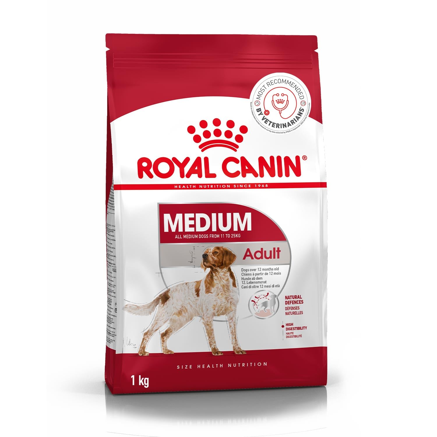Royal Canin Medium Adult Dog Food, Dry Food, Provides Muscle Mass, Supports Complex Natural Defense & Optimal Health Support, 1 