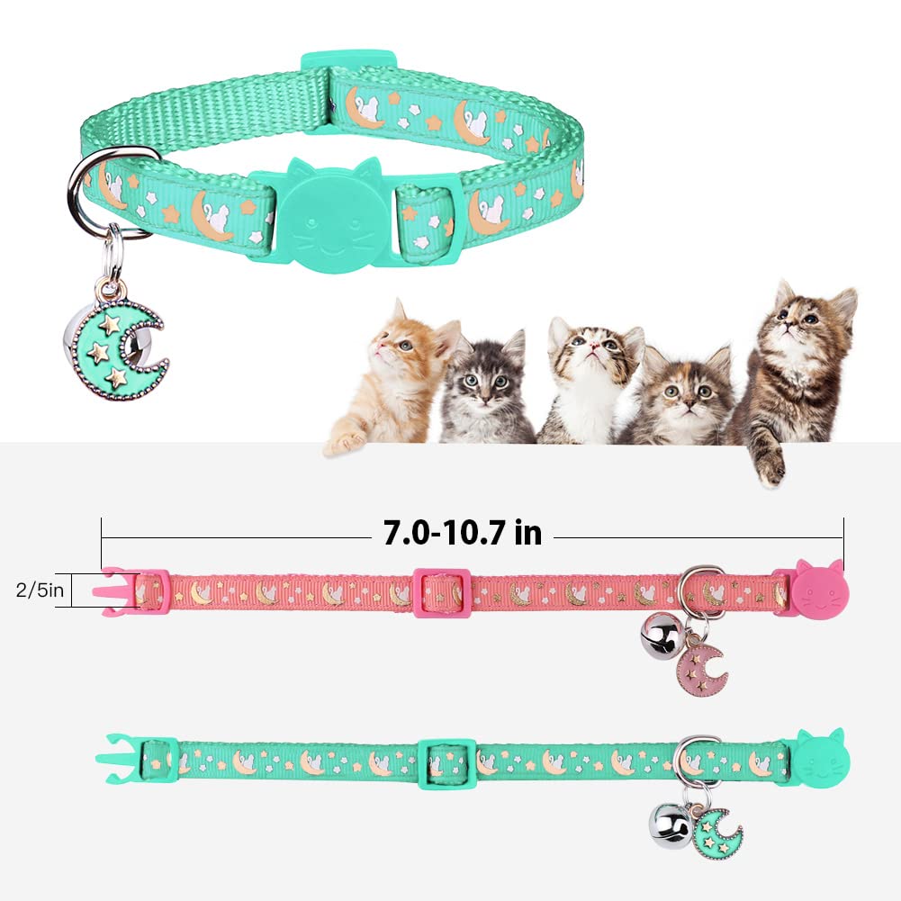 2Pcs Breakaway Cats Collars Cat Collars For Boy & Girl Cats Adjustable Kitten Collars With Bell,Pink+Teal