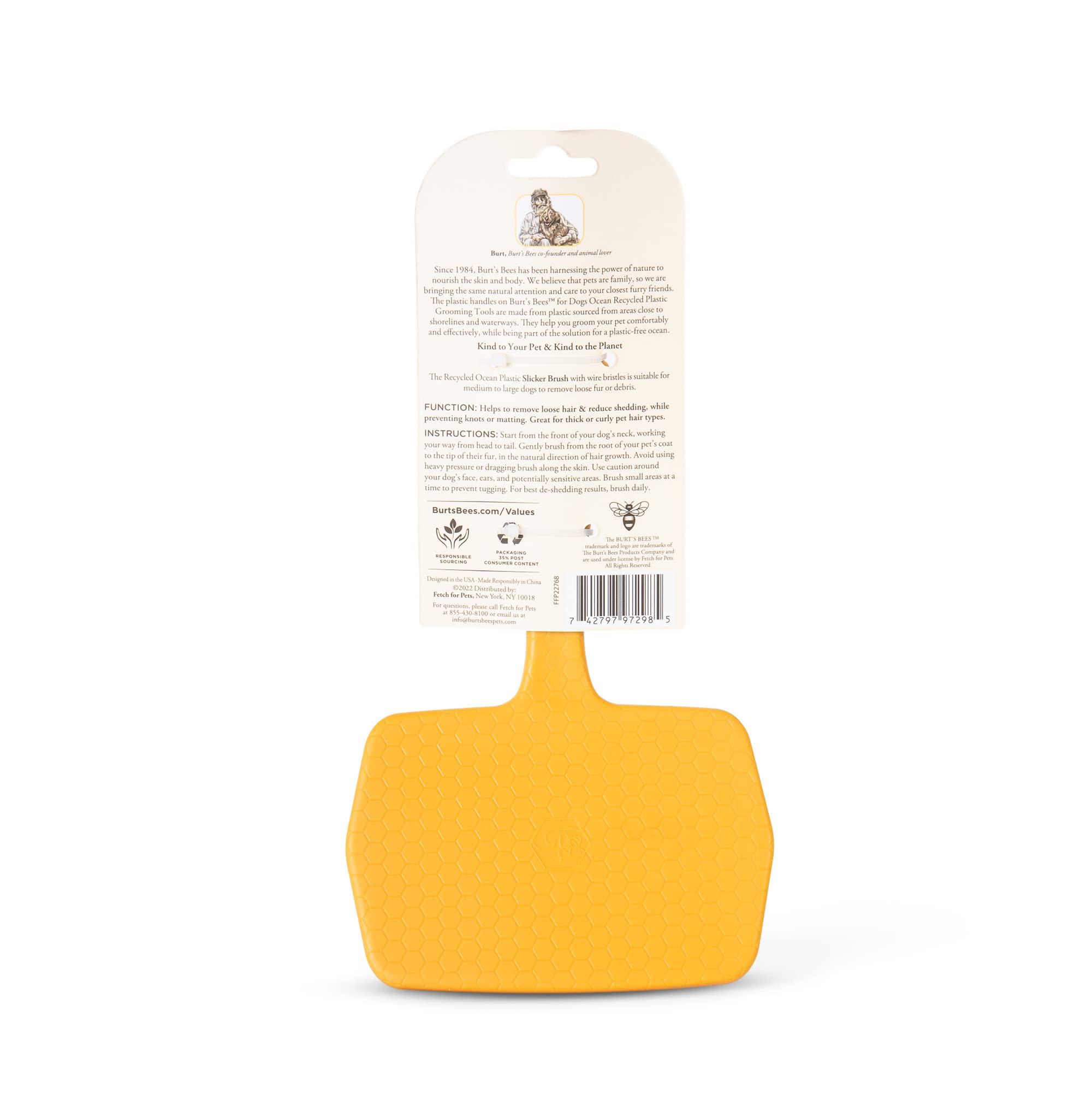 Burt’S Bees For Pets Large Slicker Brush For Dogs With Thick Or Curly Hair With Handle Made From Recycled Plastics Collected From Coastal Communities | De-Shedding Dog Brush Removes Knots And Matting