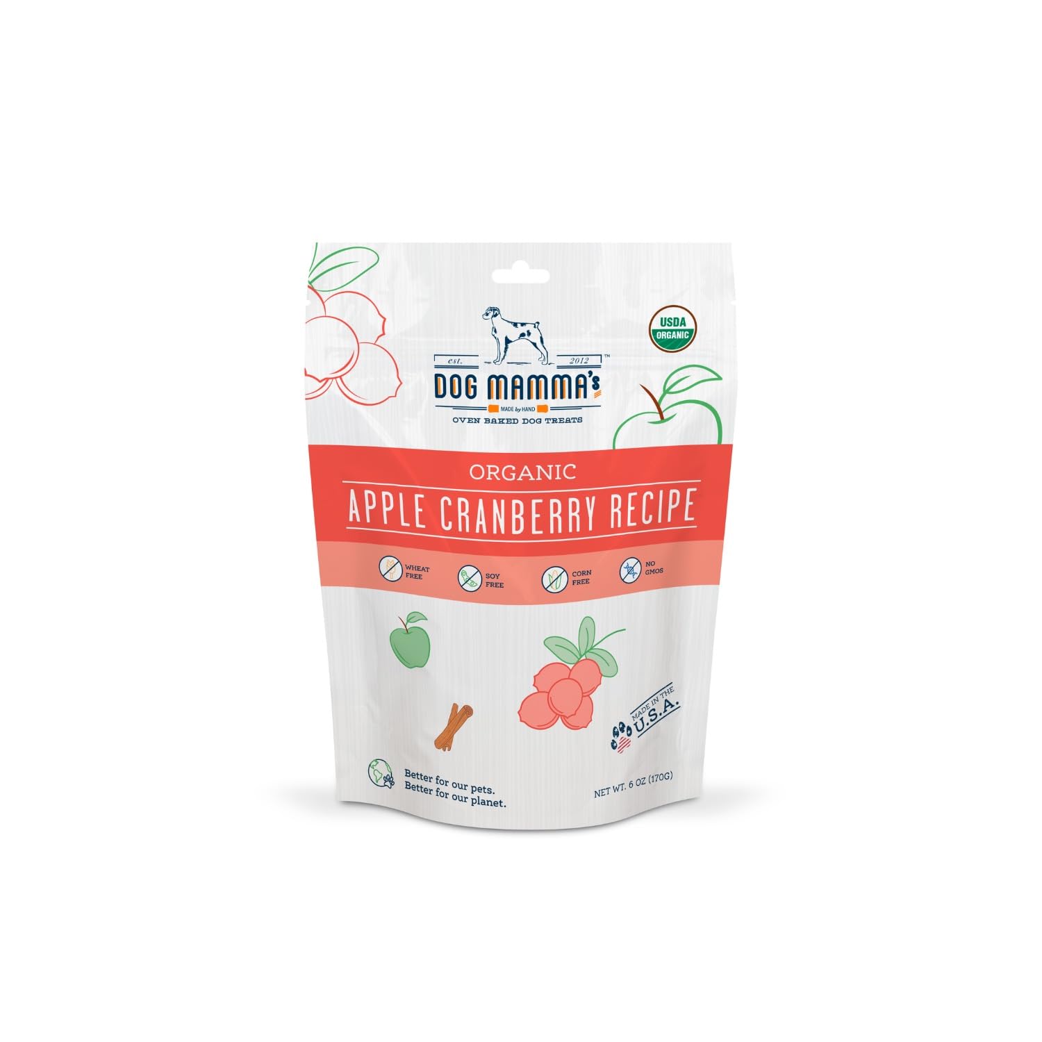 Dog Mammas Organic Apple Cranberry Recipe - Certified Organic Dog Treats 6 oz