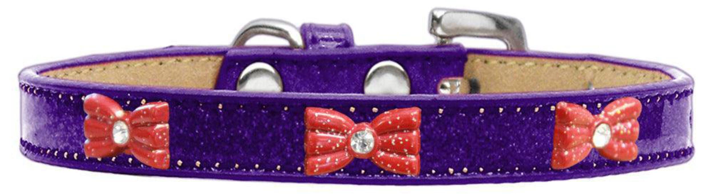 Dog, Puppy & Pet Widget Ice Cream Collar, Red Glitter Bow Red 12
