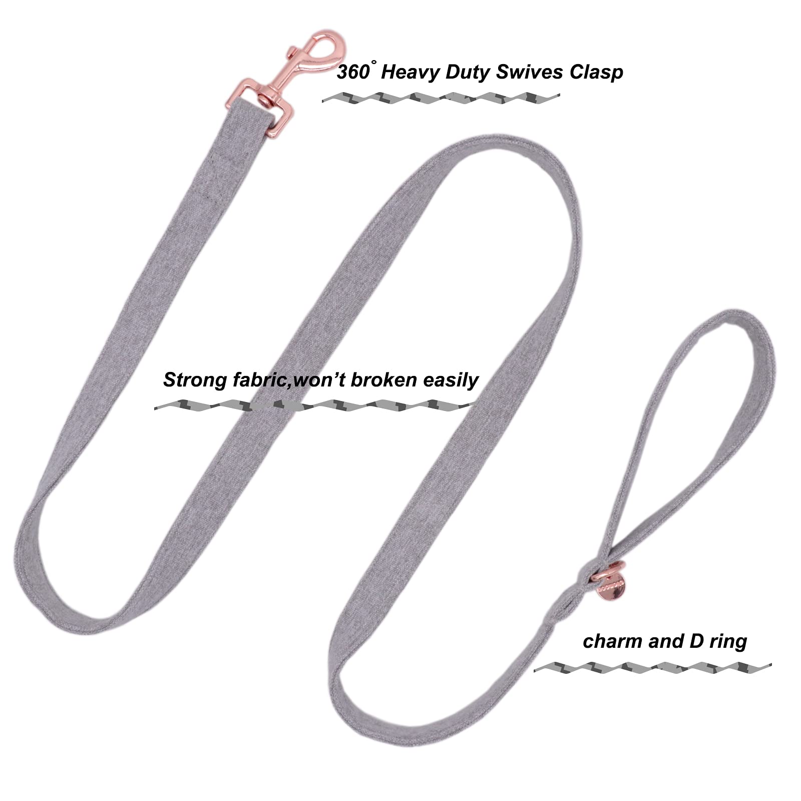 Dogwong Cotton Dog Collar And Leash Grey Pet Collar Soft Durable Basic Puppy Collar For Small Medium Large Boy Girl Dogs