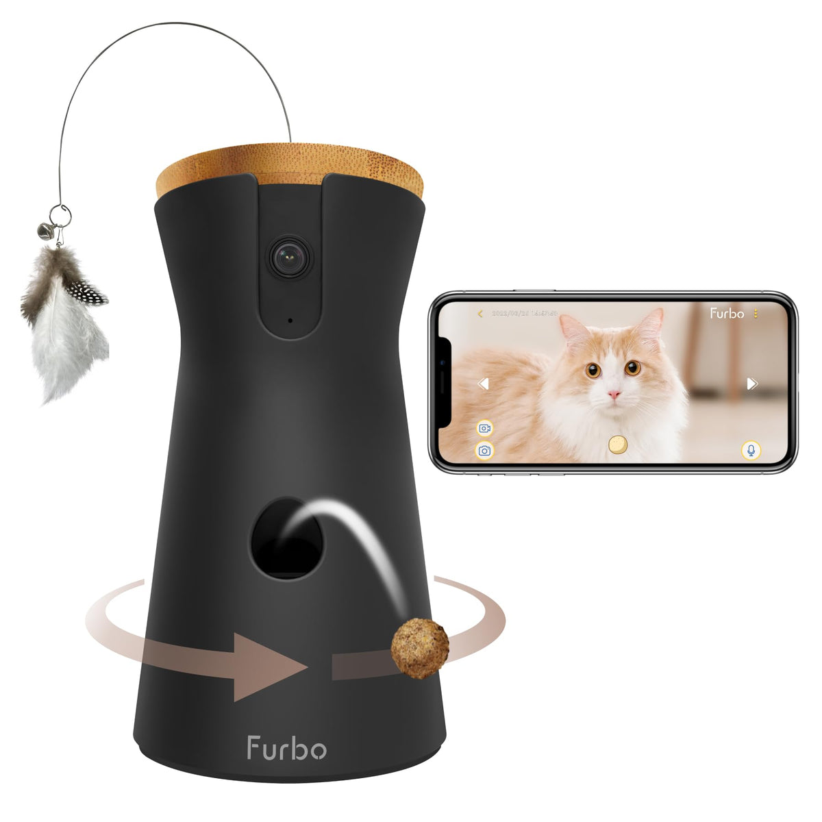 Furbo 360° Cat Camera: Home Security Camera With Meowing Alerts, Rotating Pet Treat Camera With Phone App, Smart Home Indoor Kitty Cam With 2-Way Speaker And Night Vision (No Subscription Required)